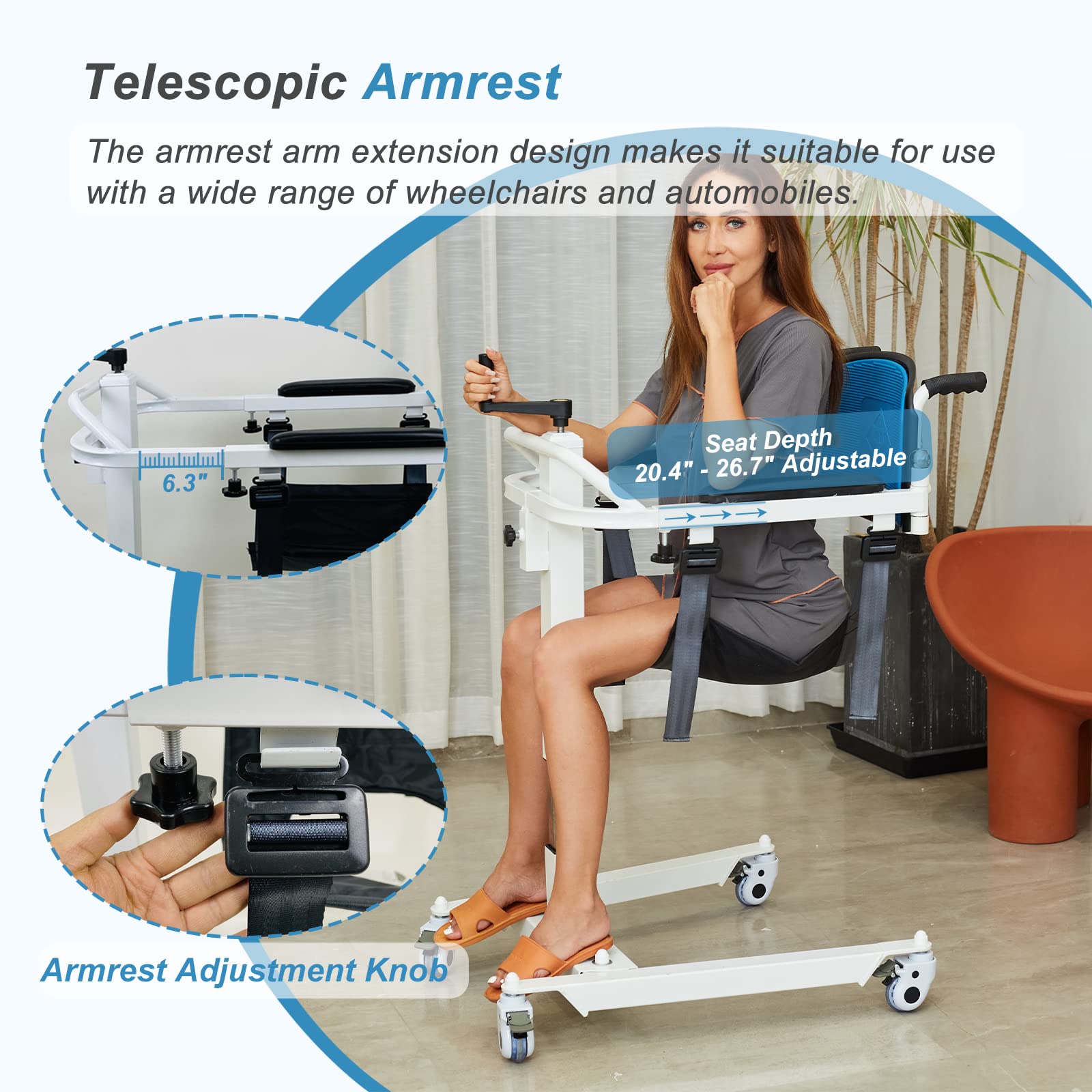 Patient Lift Transfer Chair for Elderly & Disabled - 300 lb Capacity Commode Wheelchair with Padded Seat | Home Use for Bed, Toilet, Shower & Car Transfers | Ideal for Post-Surgery Recovery & Elderly Care