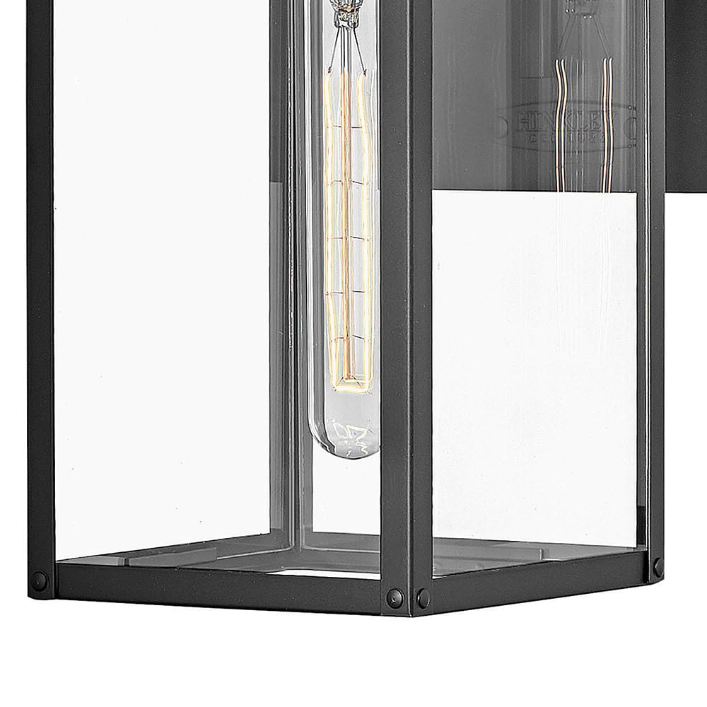 Hinkley Max 2590BK Small Outdoor Wall Mount Lantern - Hand-Welded Aluminum Frame, Clear Glass Panels, Contemporary Industrial Style Black - Perfect for Porch, Patio, and Entryway Lighting