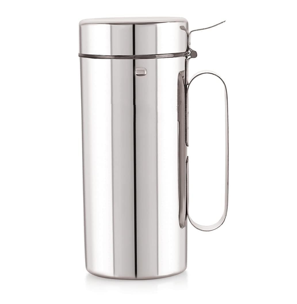 ATROCK® 1 Liter (1000ml) Stainless Steel Kitchen Oil Dispenser Bottle with Handle - Durable & Leak-Proof Cooking Oil Container for Salad Dressing, Frying, Baking - Pack of 1 (Silver)