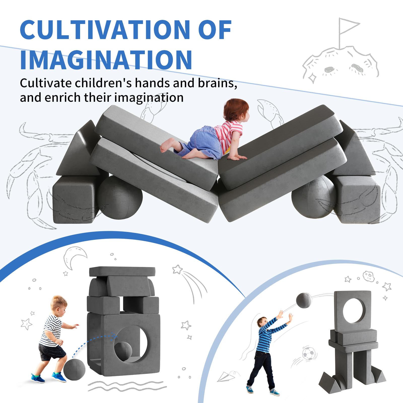 **12-Piece Modular Kids Play Couch Set with 2 Balls & Play Tunnel – Soft Toddler Sofa for Playroom, Kickball Games & 30+ Creative Activities – Dark Gray**    *(Perfect for Indoor Playrooms, Birthday Gifts, Daycare Centers & Family Game Nights!)*