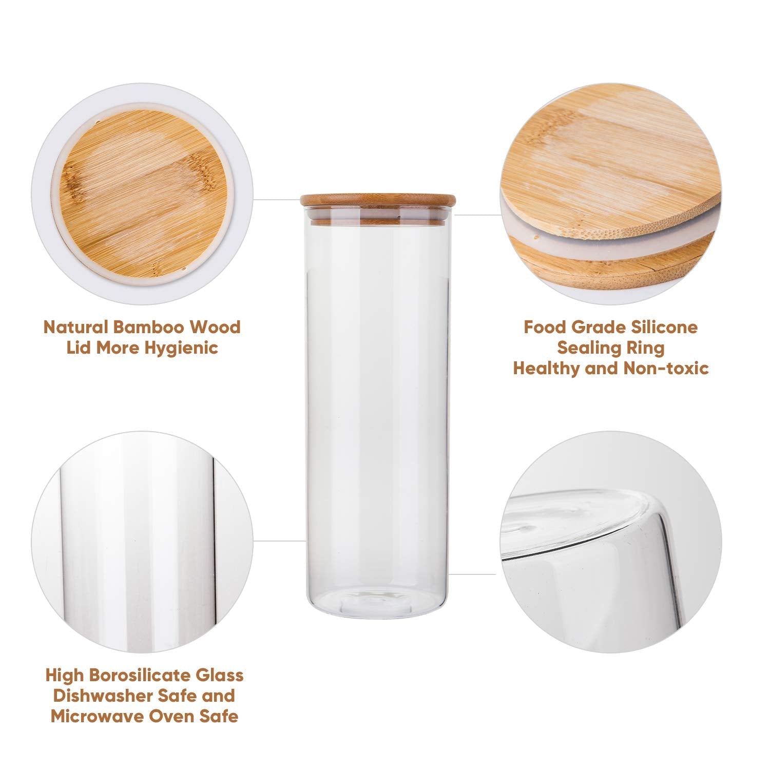 Eco-Friendly Glass Food Storage Containers with Bamboo Wooden Lids - 5-Piece Set for Meal Prep, Pantry Organization & Leftovers | Airtight, BPA-Free Kitchen Containers
