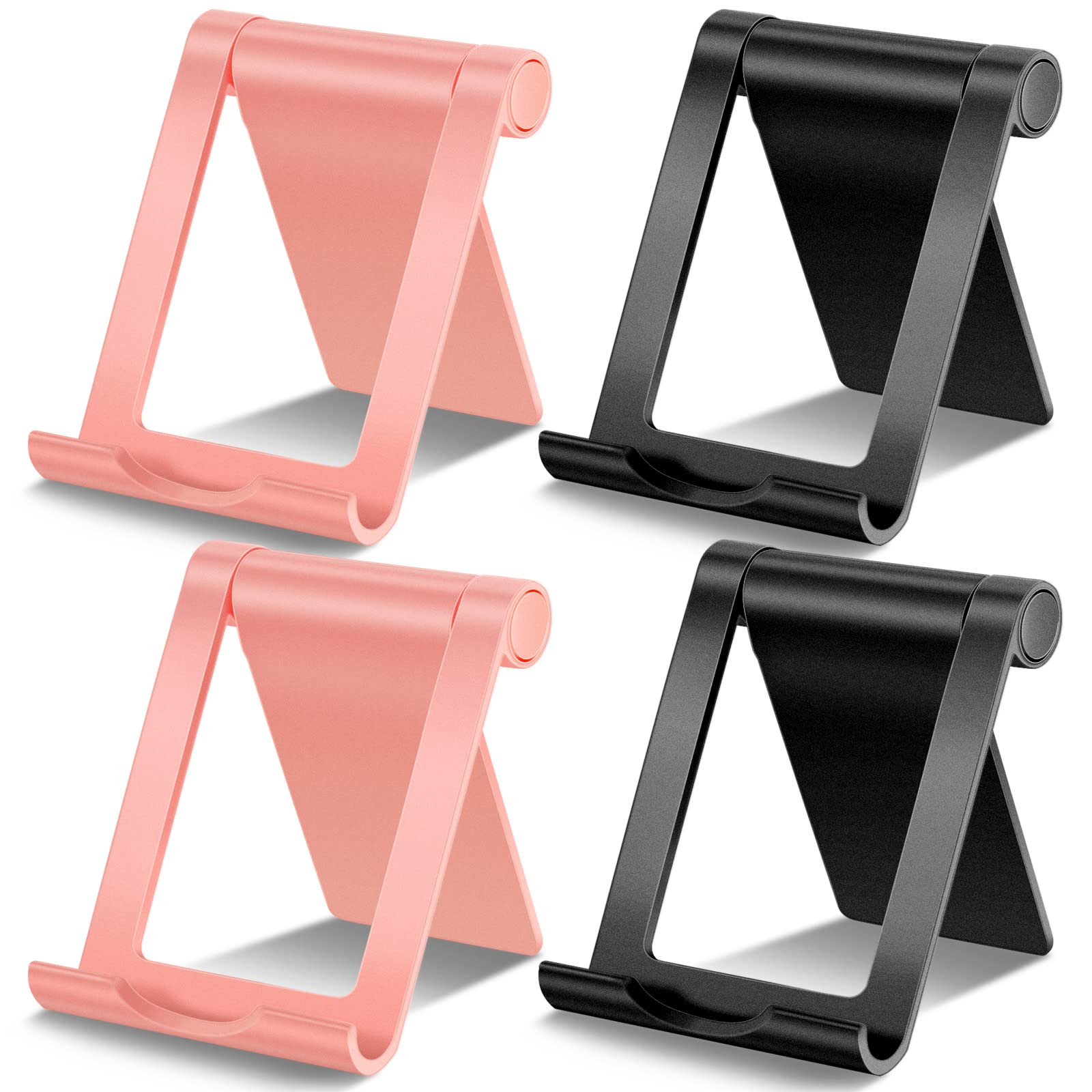 Frienda 4-Piece Foldable Multi-Angle Phone Stand Holder - Universal Adjustable Smartphone & Tablet Dock for Desk (Black, Pink) - Perfect for Video Calls, Watching Movies & Hands-Free Use at Home/Office