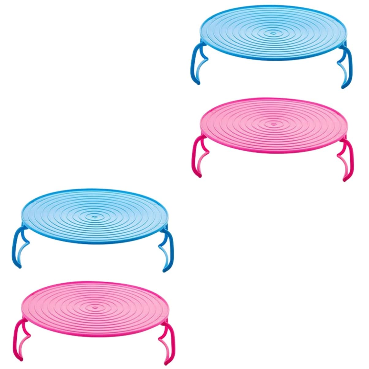 4-Piece Hemoton Microwave-Safe Round Plastic Trays - Stackable 2-Tier Steamer, Roasting Rack & Heating Plates for Cooking, Baking & Meal Prep