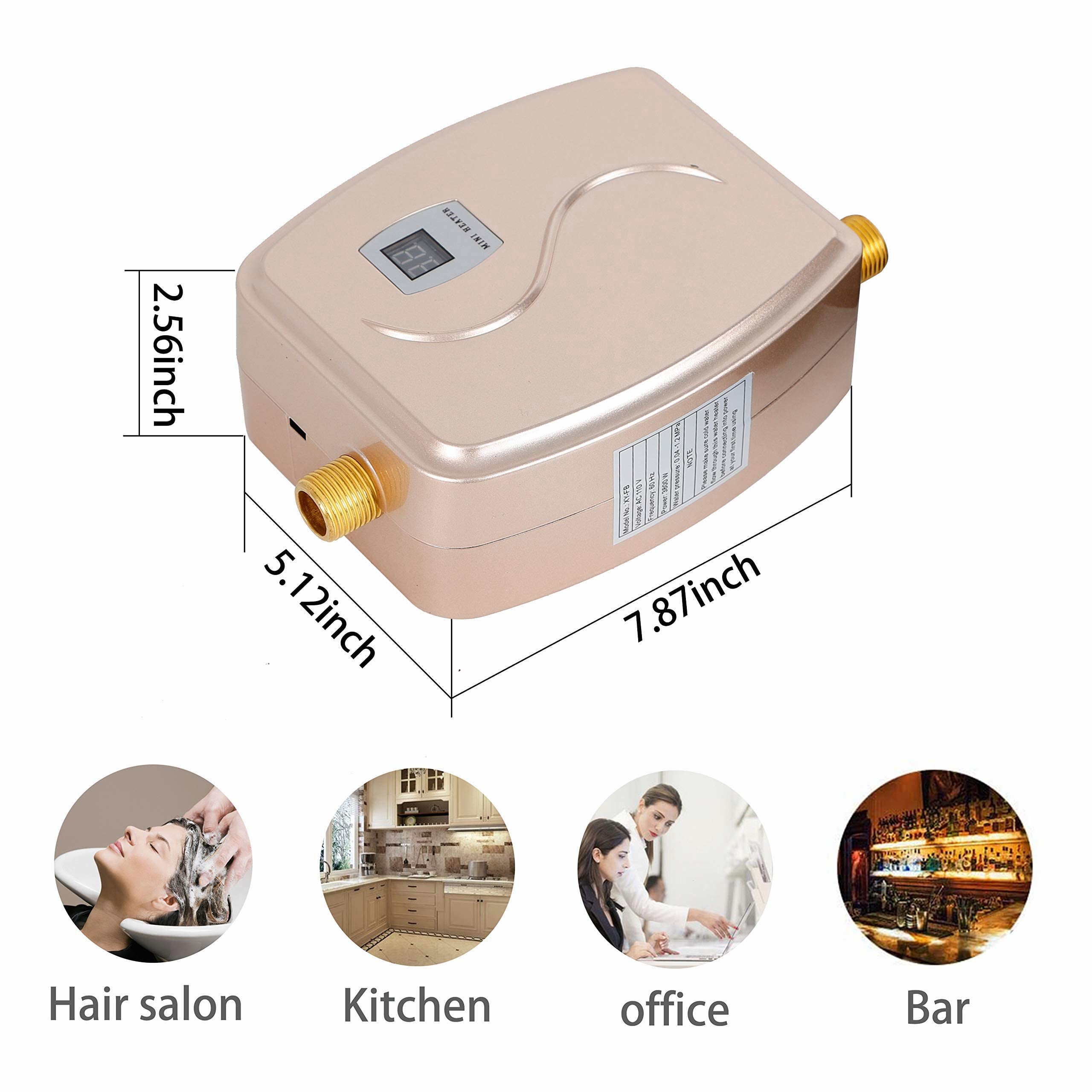 Mini Electric Tankless 110V Instant Hot Water Heater for Kitchen Sink - Under Sink Plug-in On-Demand Water Heater with LCD Digital Display (Gold) - Perfect for Small Homes, Apartments, and RVs