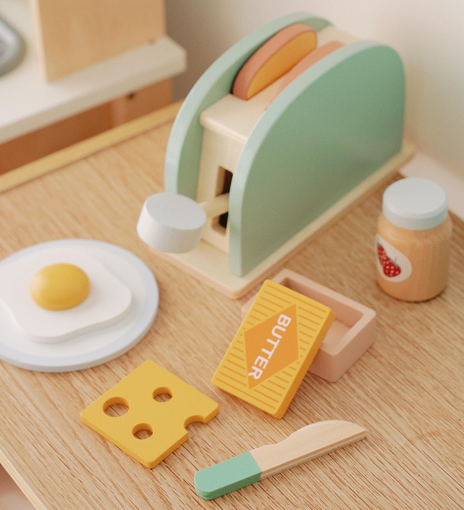 Wooden Pop-Up Toaster Toy Set for Kids - Pretend Play Bread Maker & Kitchen Accessories - Montessori Learning Toys for Toddlers (Girls & Boys) - Perfect for Role Play, Early Education & Imaginative Playtime