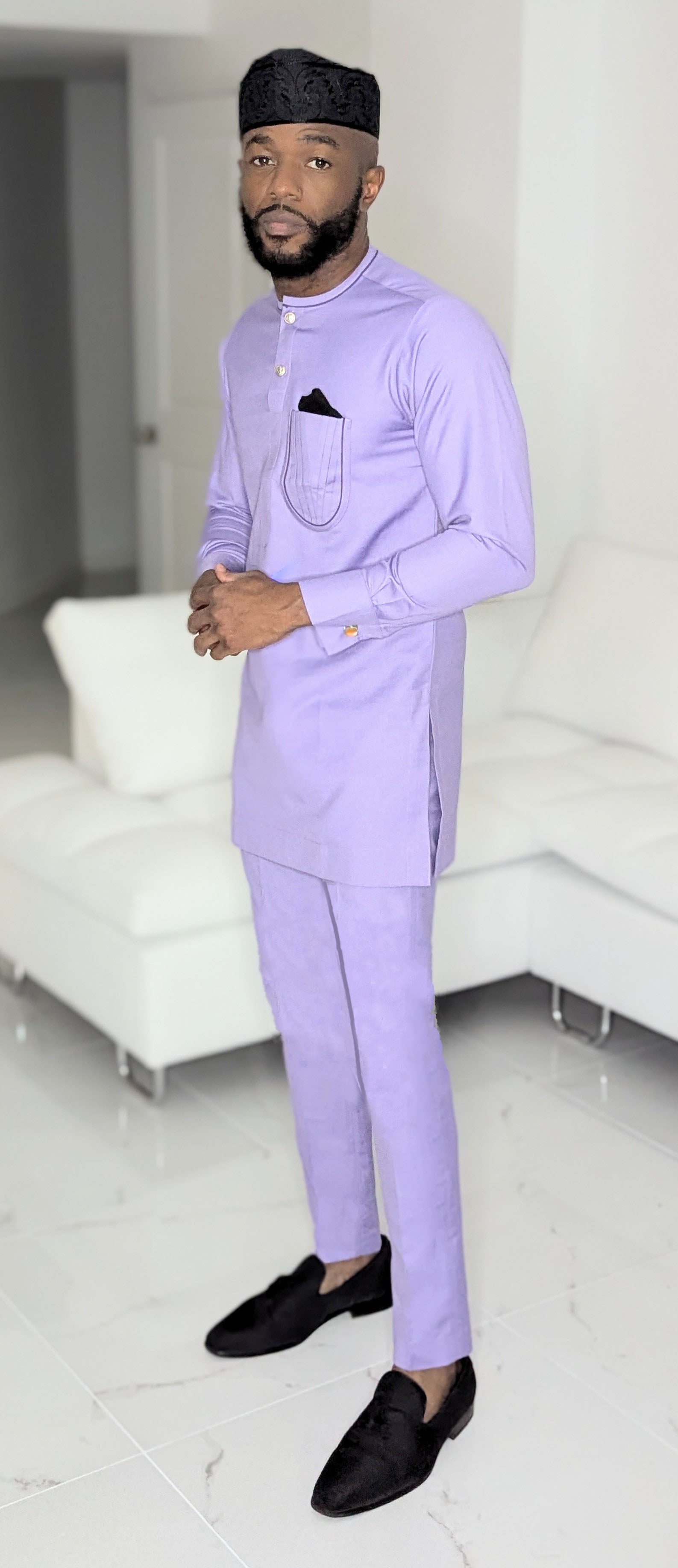 Dupsie's Royal Purple Senator Dashiki Shirt & Pants Set for Men - African Print Formal Wear DPASLP20 | Perfect for Weddings, Cultural Events & Special Occasions