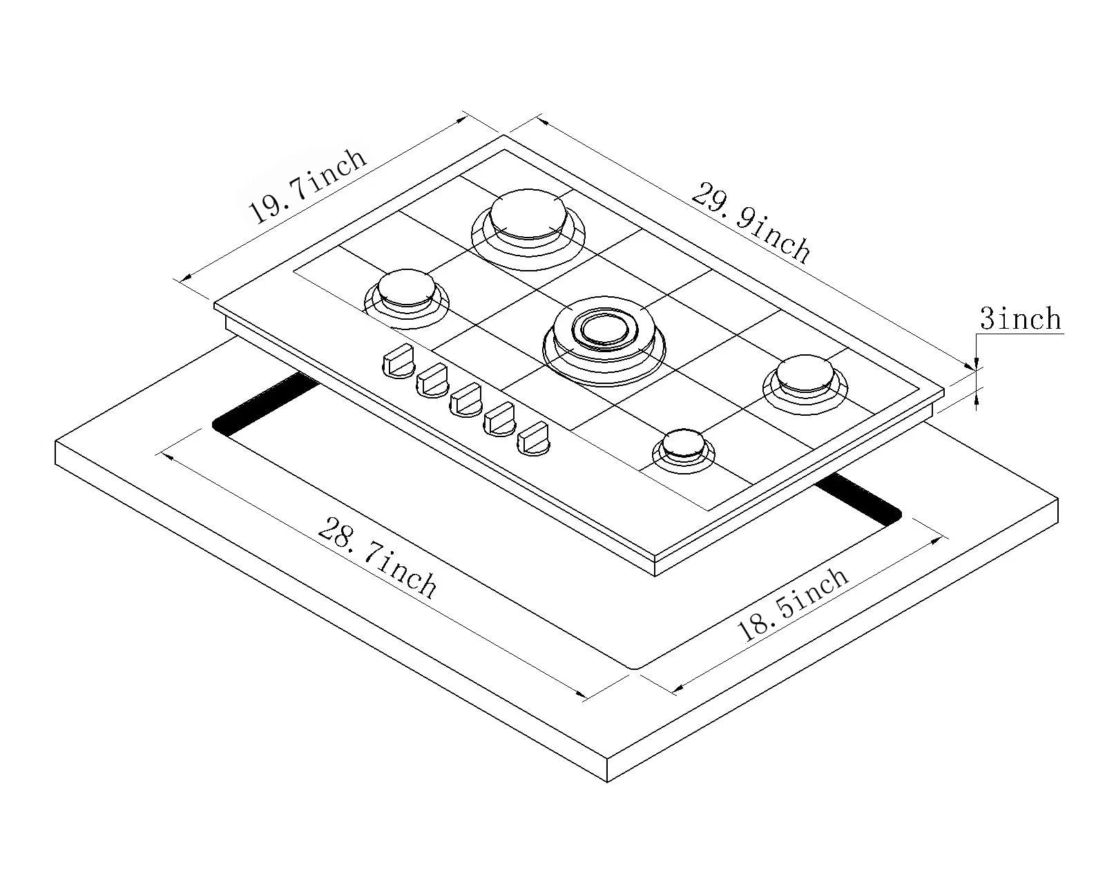 30 Inch Stainless Steel 5-Burner Gas Cooktop - Dual Fuel (NG/LPG Convertible) Stovetop - HF57042 Model - Perfect for Home Kitchens & Professional Cooking Spaces