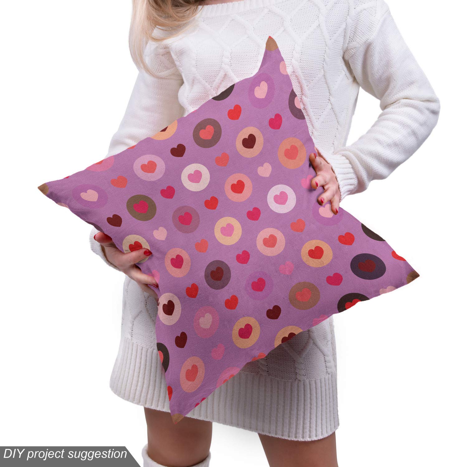 Ambesonne Abstract Fabric by The Yard - Valentine's Love Heart Circular Design for Upholstery, Home Decor & DIY Projects | 10 Yards Fuchsia Red Salmon | Perfect for Throw Pillows, Curtains & Table Runners