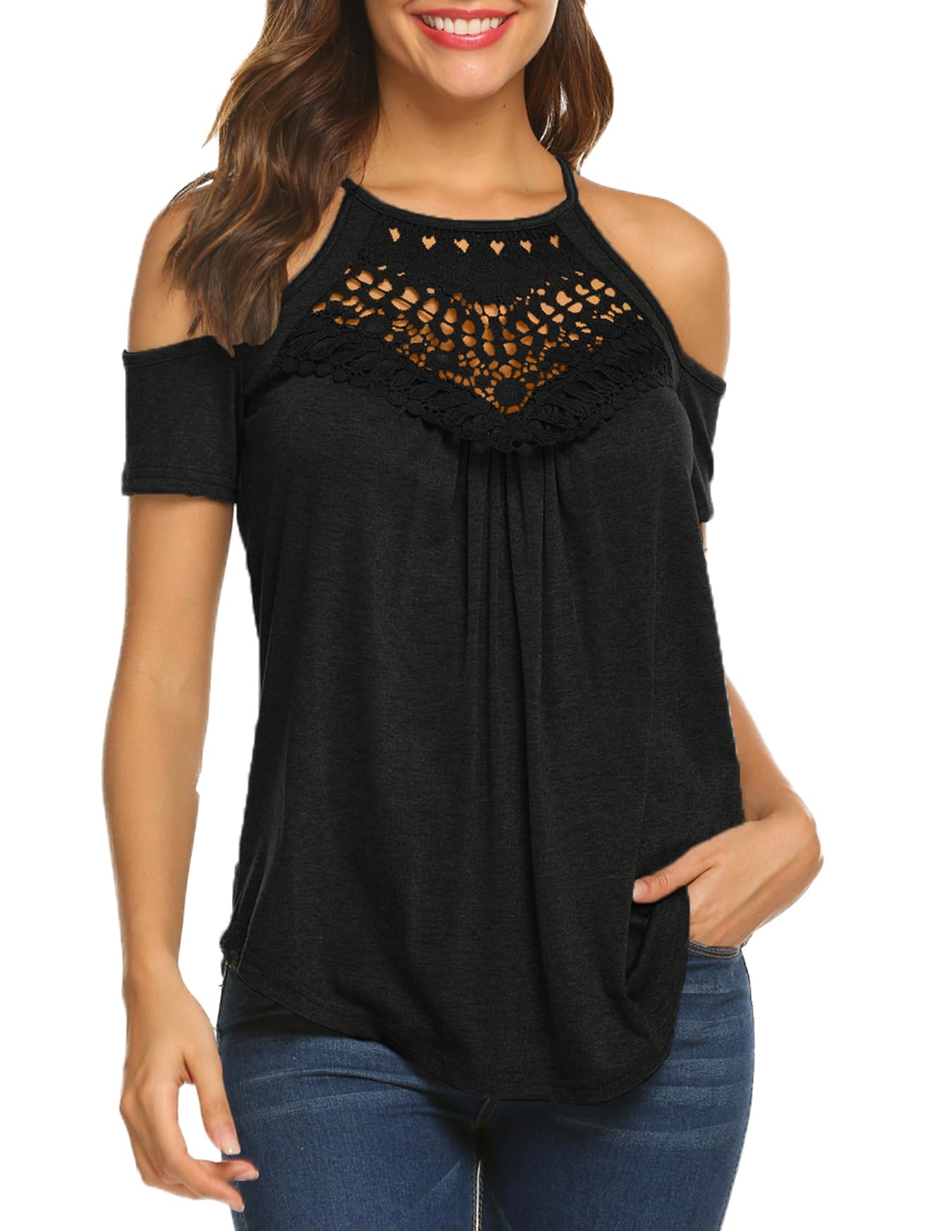 Bluetime Women's Summer Short Sleeve Cold Shoulder T-Shirt - Casual Comfort Top for Beach, Vacation & Everyday Wear
