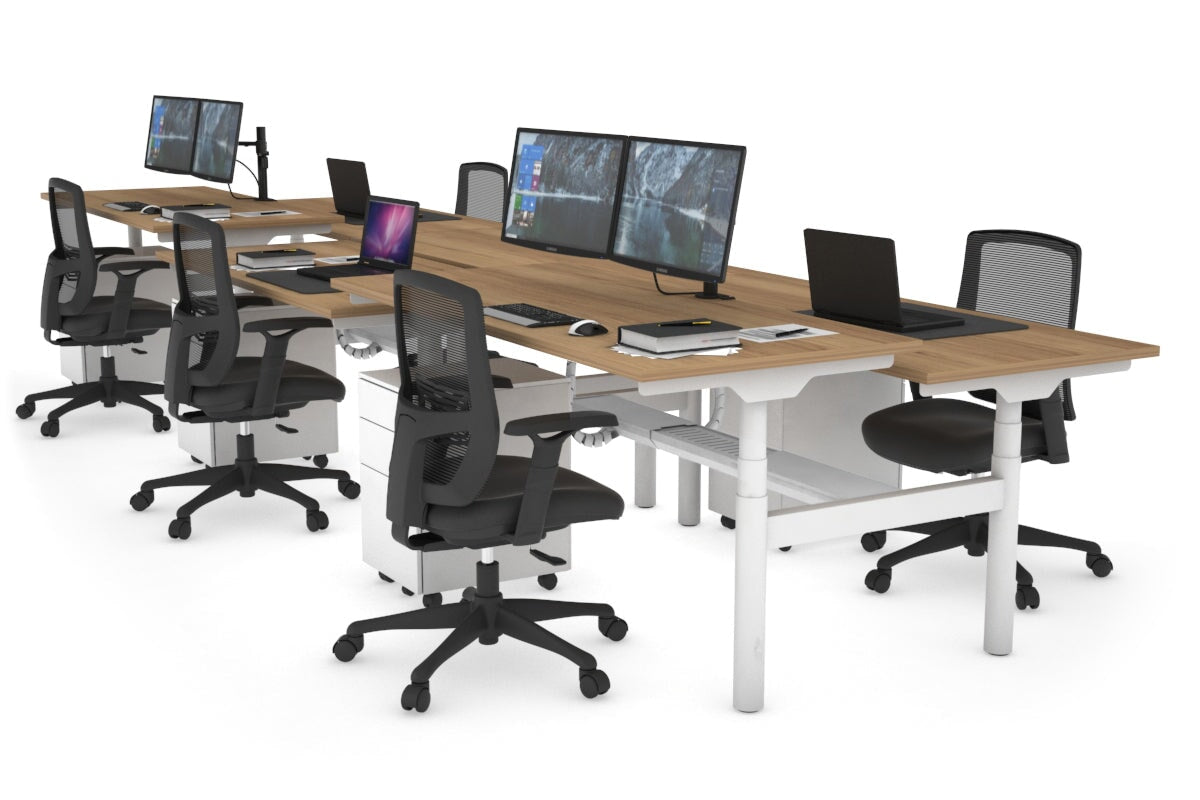 Flexi Premium Height Adjustable 6-Person H Bench Workstation - White Frame [1200L x 700W] - Ideal for Office, Coworking Spaces & Home Offices