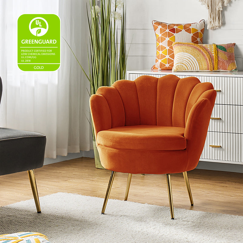 Evelia Velvet Scalloped Barrel Chair - Luxurious Velvet Accent Chair with Curved Back for Living Room, Bedroom & Office - Perfect for Reading Nook, Lounge Area or Home Decor