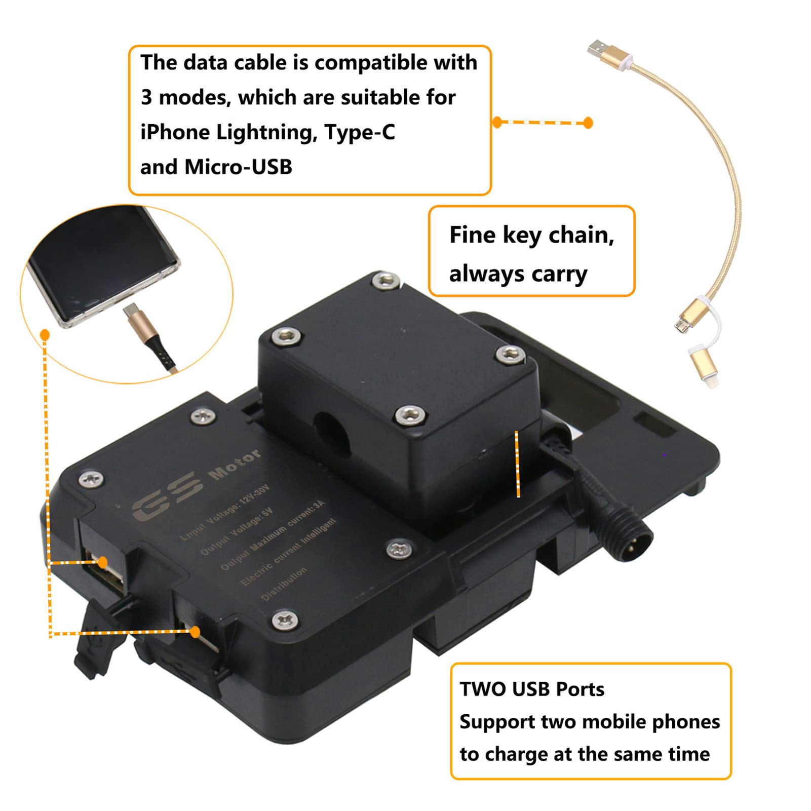 Shkalacar Universal Car Phone Mount with USB Charger - Compatible with BMW R1200GS LC, S1000XR, R1200RS - Hands-Free GPS Navigation for Motorcycles, Perfect for Road Trips & Adventure Riding