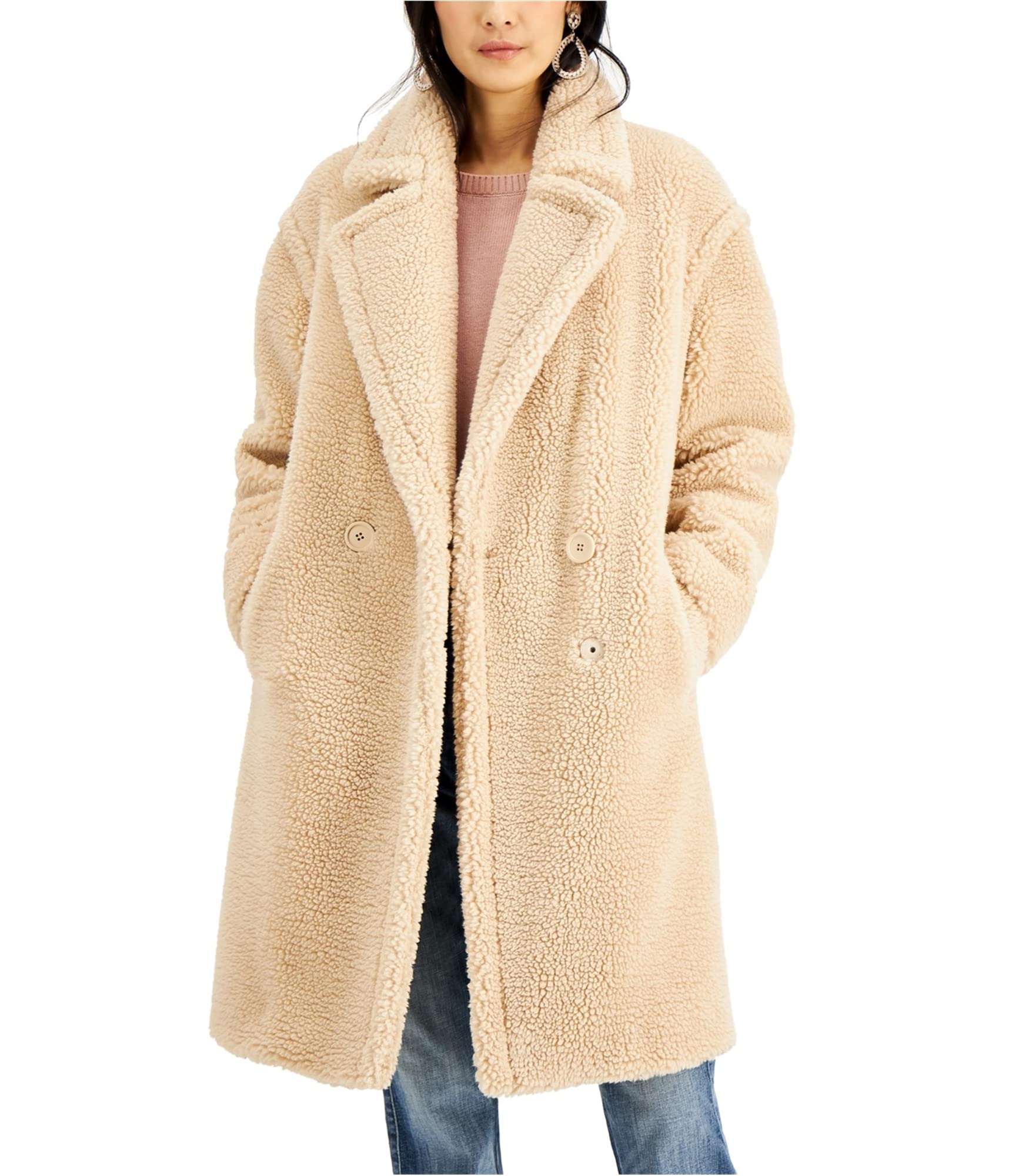 Women's Soft Fuzzy Coat - Cozy Winter Jacket in Beige, Size Small | Warm Outerwear for Casual Outings & Cold Weather Fashion