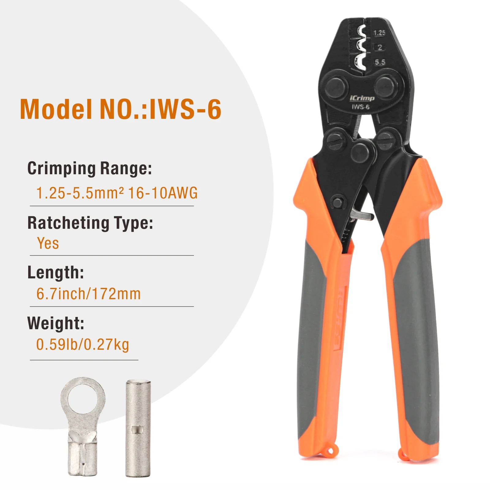 IWS 6 Non-Insulated Terminal Crimping Tool for AWG 16-10 - Professional Butt, Splice, Open & Plug Connectors - Perfect for Automotive, Electrical & DIY Projects