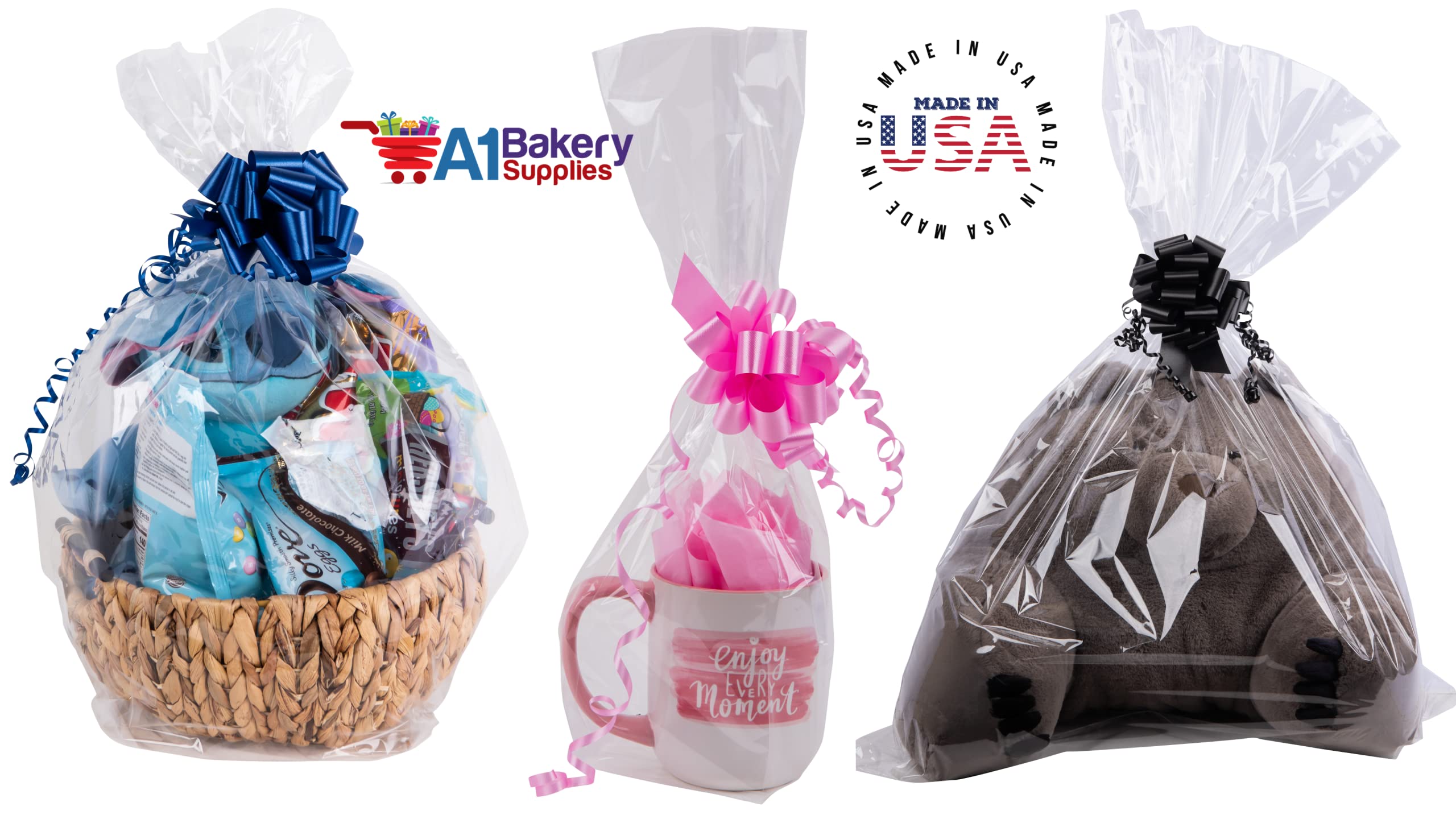 10 Pack Clear Cellophane Gift Bags 18x30 Inches - Large Flat Cello Bags for Gift Baskets, Party Favors, Wedding Treats & Holiday Packaging