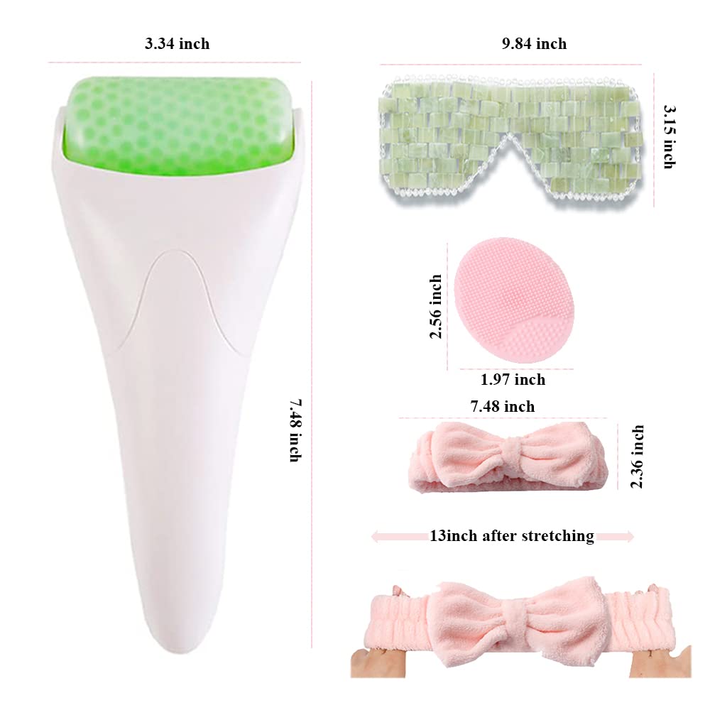 Jade Facial Ice Roller & Eye Masks Set - Cold Therapy for Puffiness Reduction, Skin Tightening & Face Lifting - Perfect for Morning Skincare Routine & Post-Workout Recovery