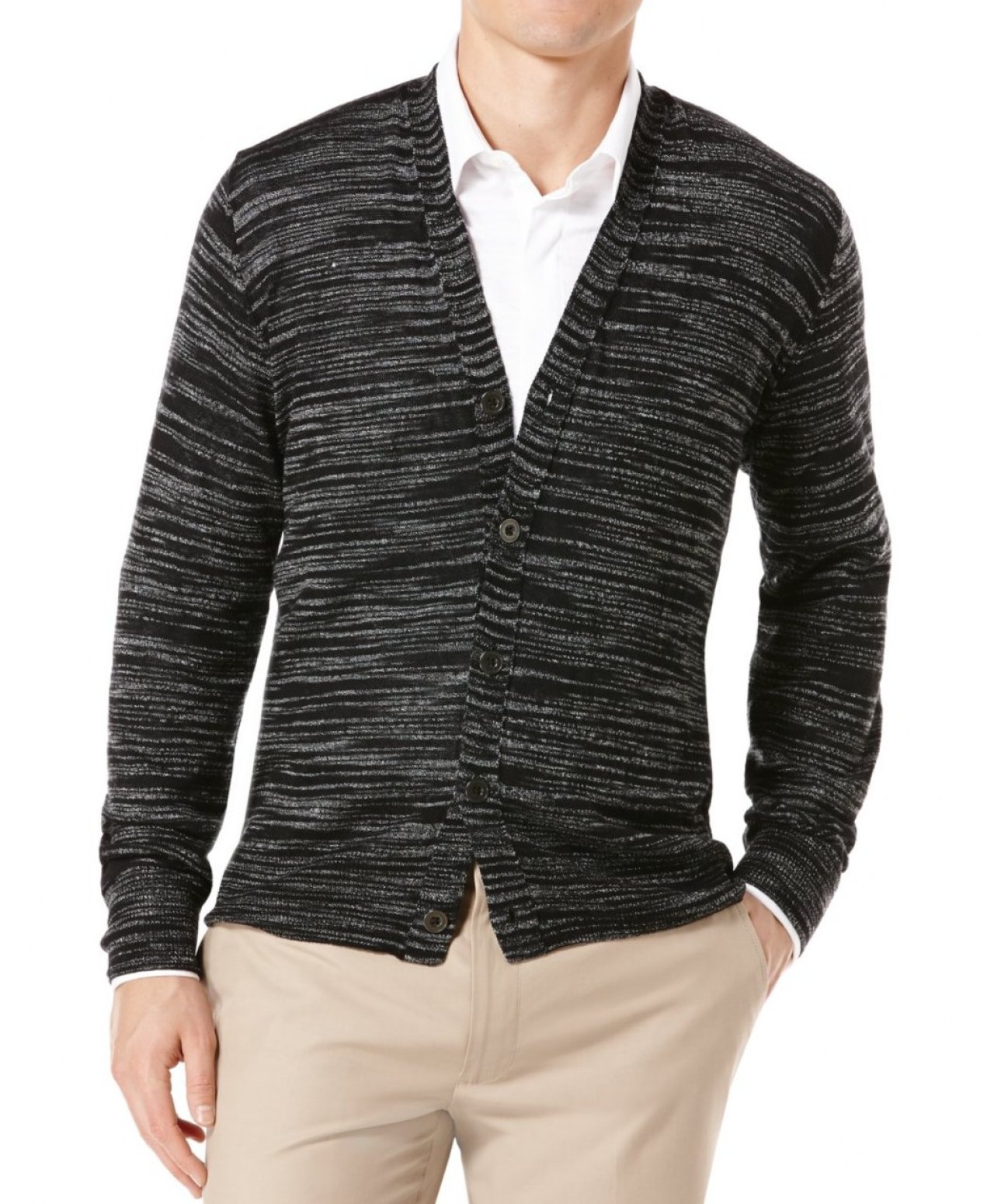 Perry Ellis Men's Slim Fit Cotton Crew Neck Cardigan Sweater - Lightweight & Comfortable for Casual Wear, Office, and Layering