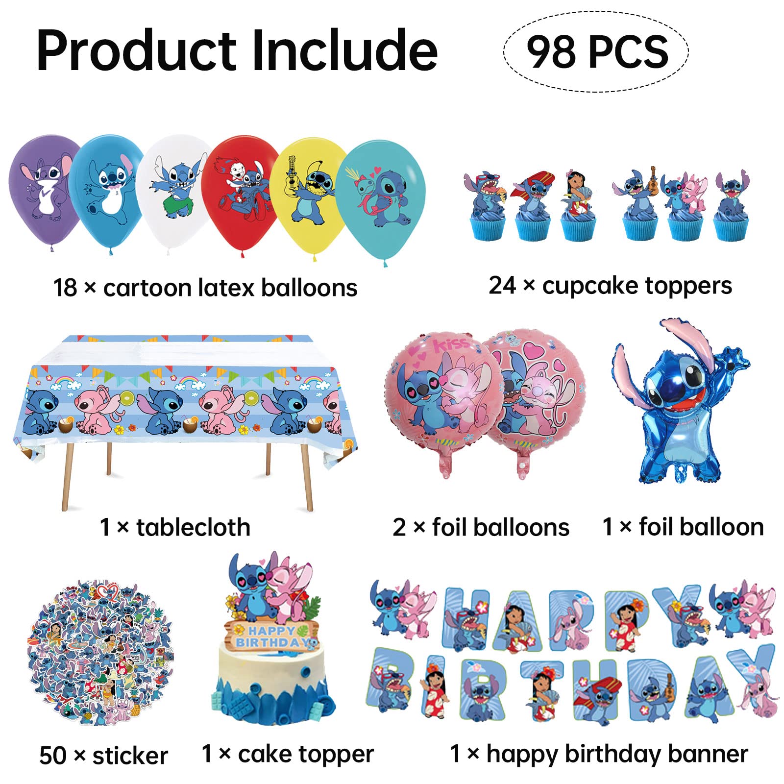 98-Piece Kids Birthday Party Decorations Set - Banners, Latex Balloons, Cupcake Toppers & Stickers for Boys & Girls | Perfect for Birthday Celebrations, Classroom Parties & Special Events