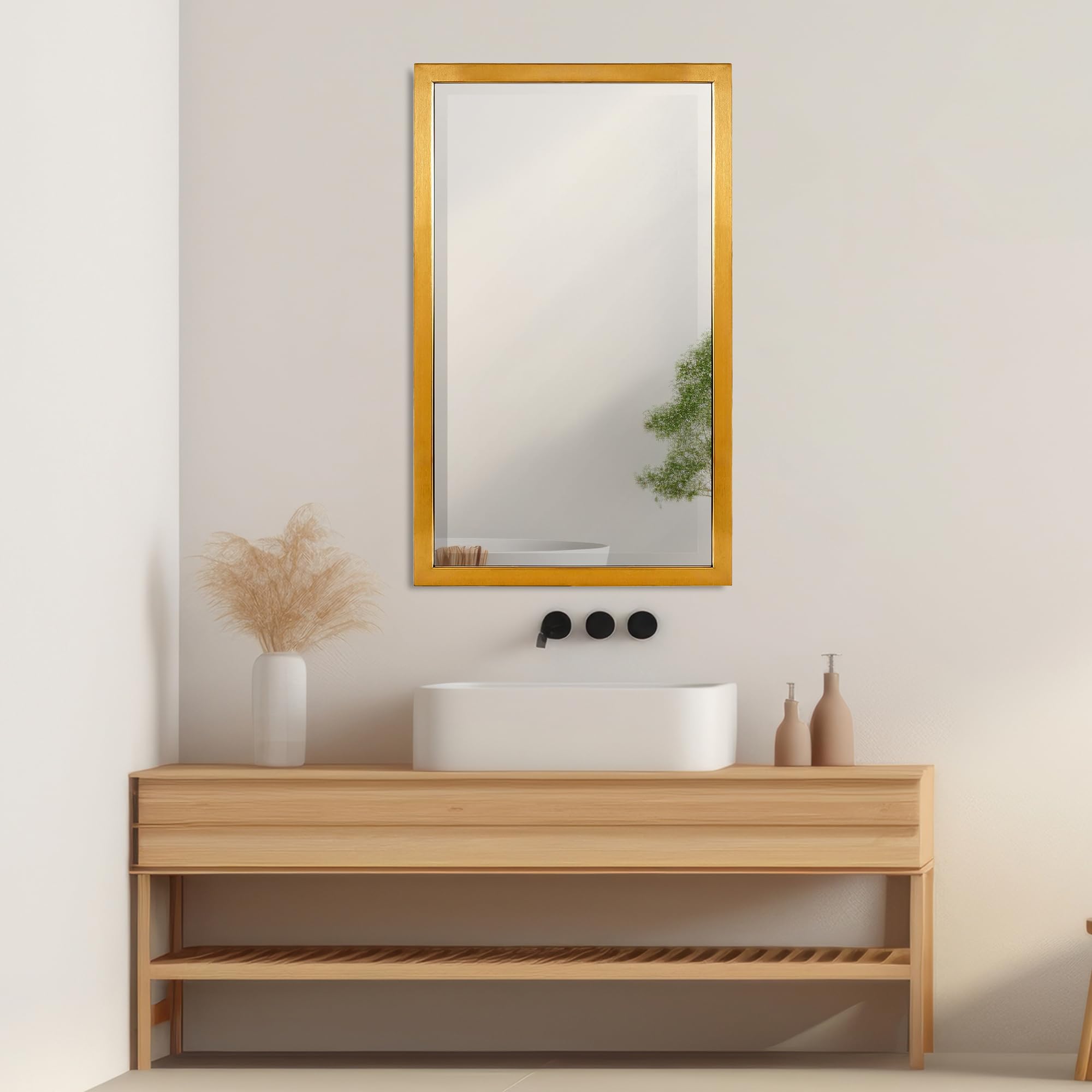 Head West Brushed Gold Recessed Medicine Cabinet with Beveled Mirror - 16