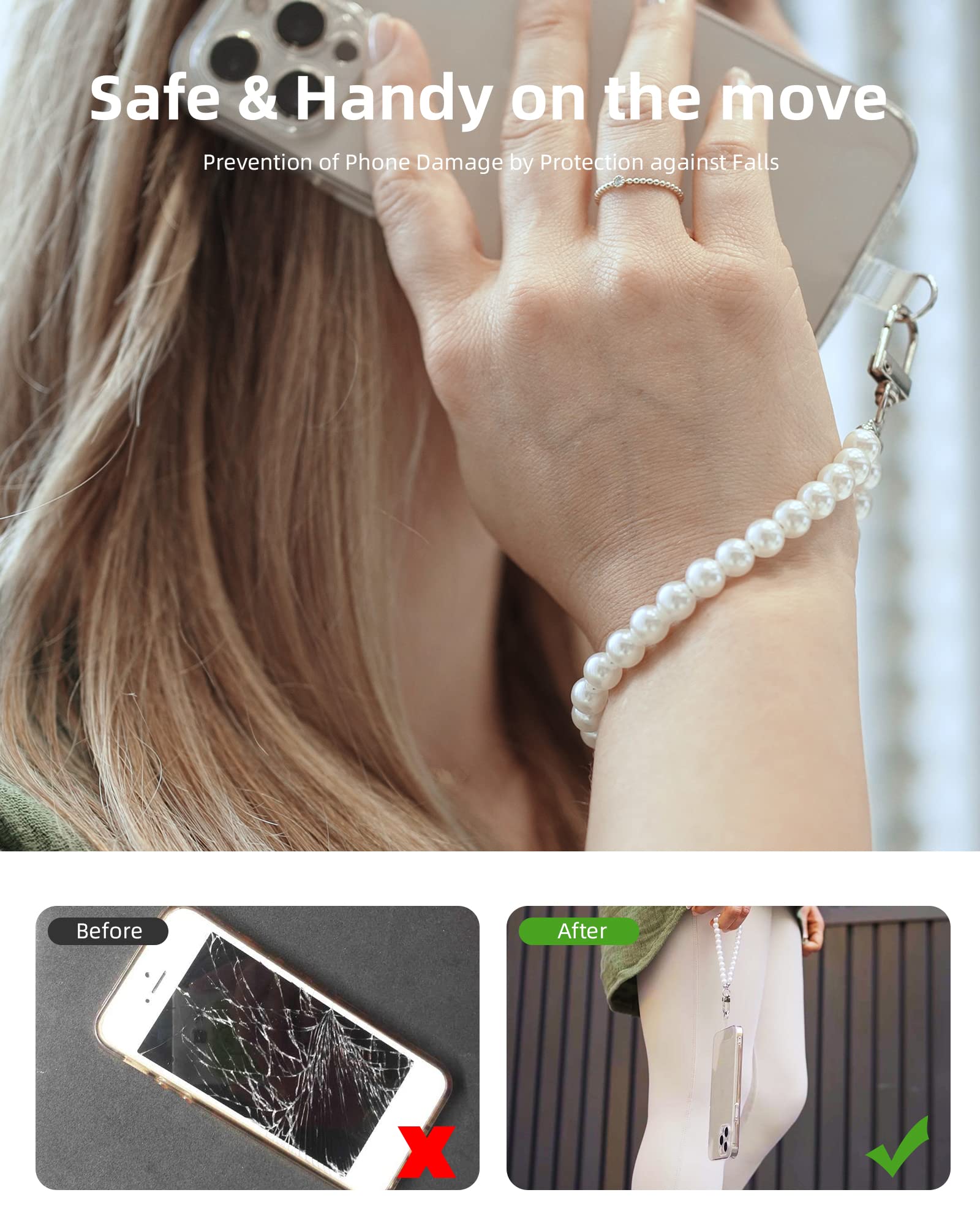 Amayo Universal Phone Lanyard - 8mm White Beaded Strap Compatible with All Smartphones & Phone Cases - Perfect for Work, Travel, and Hands-Free Convenience