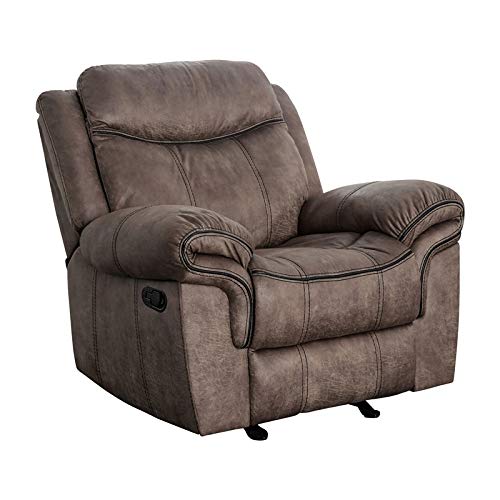 Furniture of America Frankenbon Faux Leather Recliner Chair - Brown PU Leather Living Room Recliner with Padded Seat & Backrest | Perfect for Home Theater, Gaming Room & Lounge Relaxation