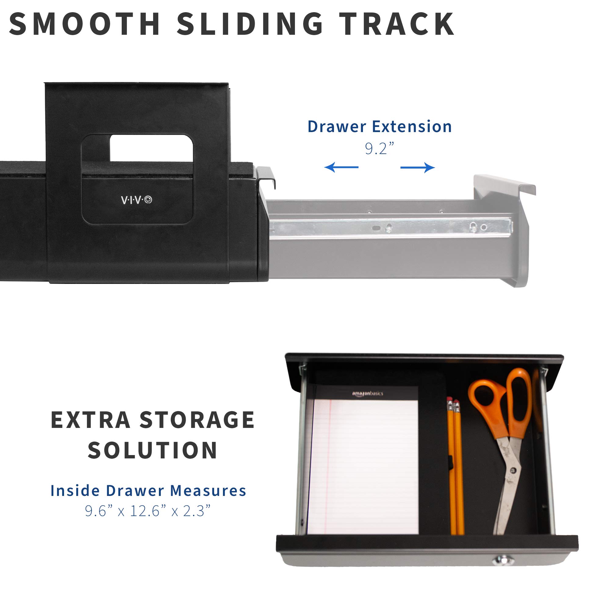 VIVO 13 inch Under Desk Lockable Slide Out Drawer - Secure Home Office Storage Organizer, Black (DESK-AC03L-B) | Space-Saving File Organizer for Documents, Office Supplies & Electronics | Perfect for Workstations, Standing Desks & Small Spaces