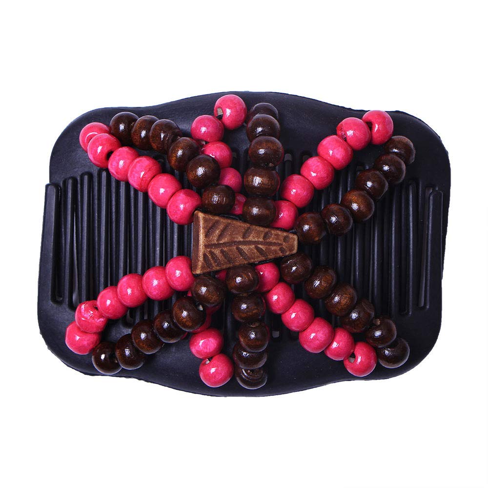 3 Pack Wooden Beaded Hair Combs - Double Sided Magic Hair Clips & Bun Makers for Women (Random Colors) | Perfect for Updos, Ponytails & Everyday Styling