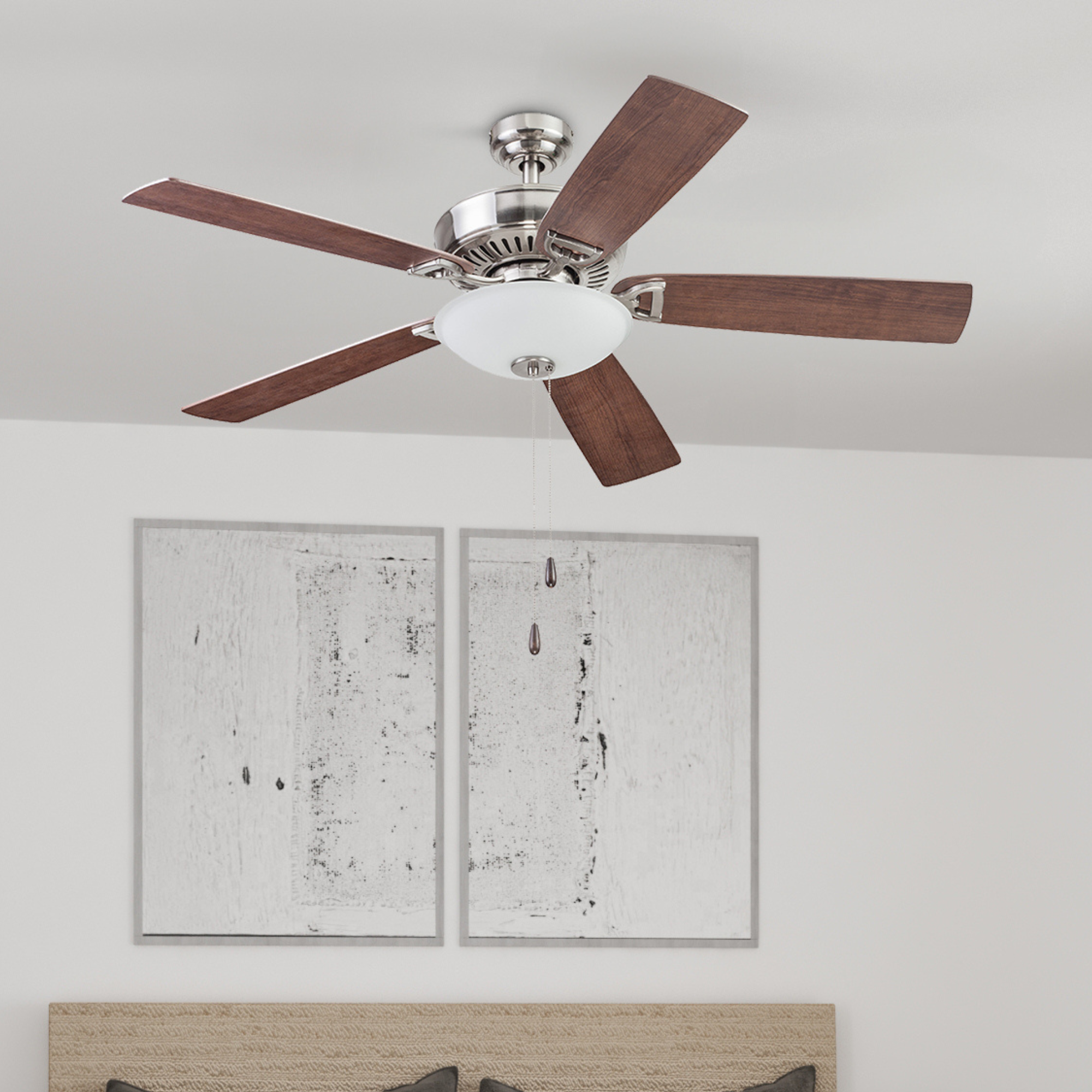 52 Inch Montlake Brushed Nickel Ceiling Fan with Pull Chain - Modern Indoor Cooling for Living Room, Bedroom & Office