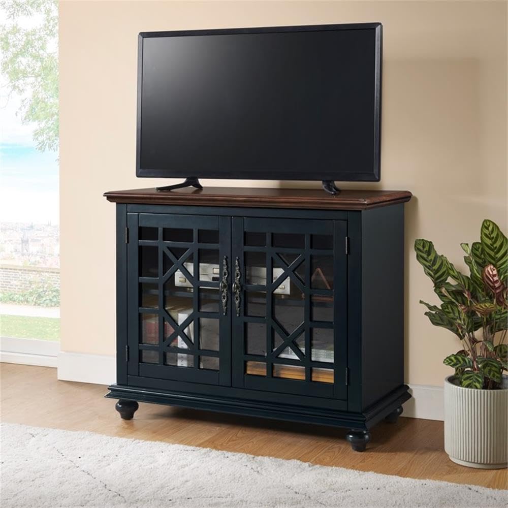 Martin Svensson Home Elegant Small Spaces TV Stand - Blue with Coffee Walnut Top - Perfect for Apartments, Dorms & Cozy Living Rooms