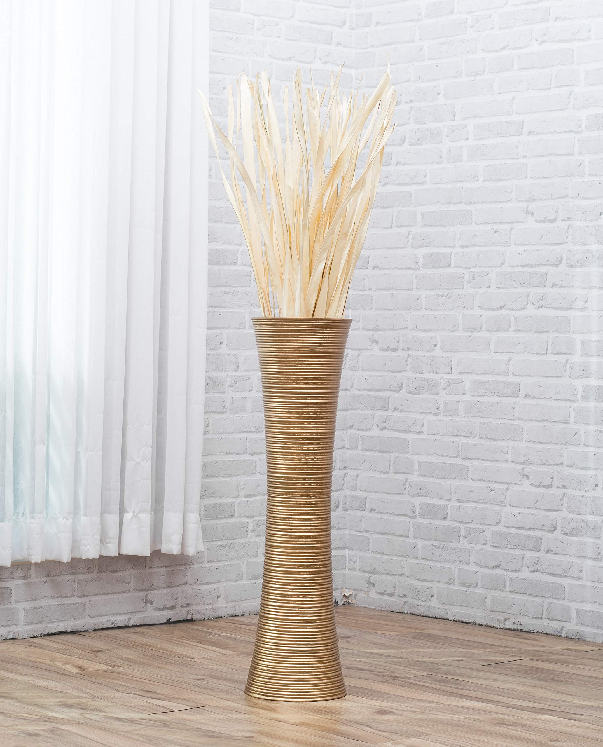 Leewadee 28 Inch Large Gold Floor Vase - Wooden Farmhouse Decor for Flowers, Fake Plants & Pampas Grass | Elegant Home Decor for Living Room, Entryway & Wedding Centerpieces