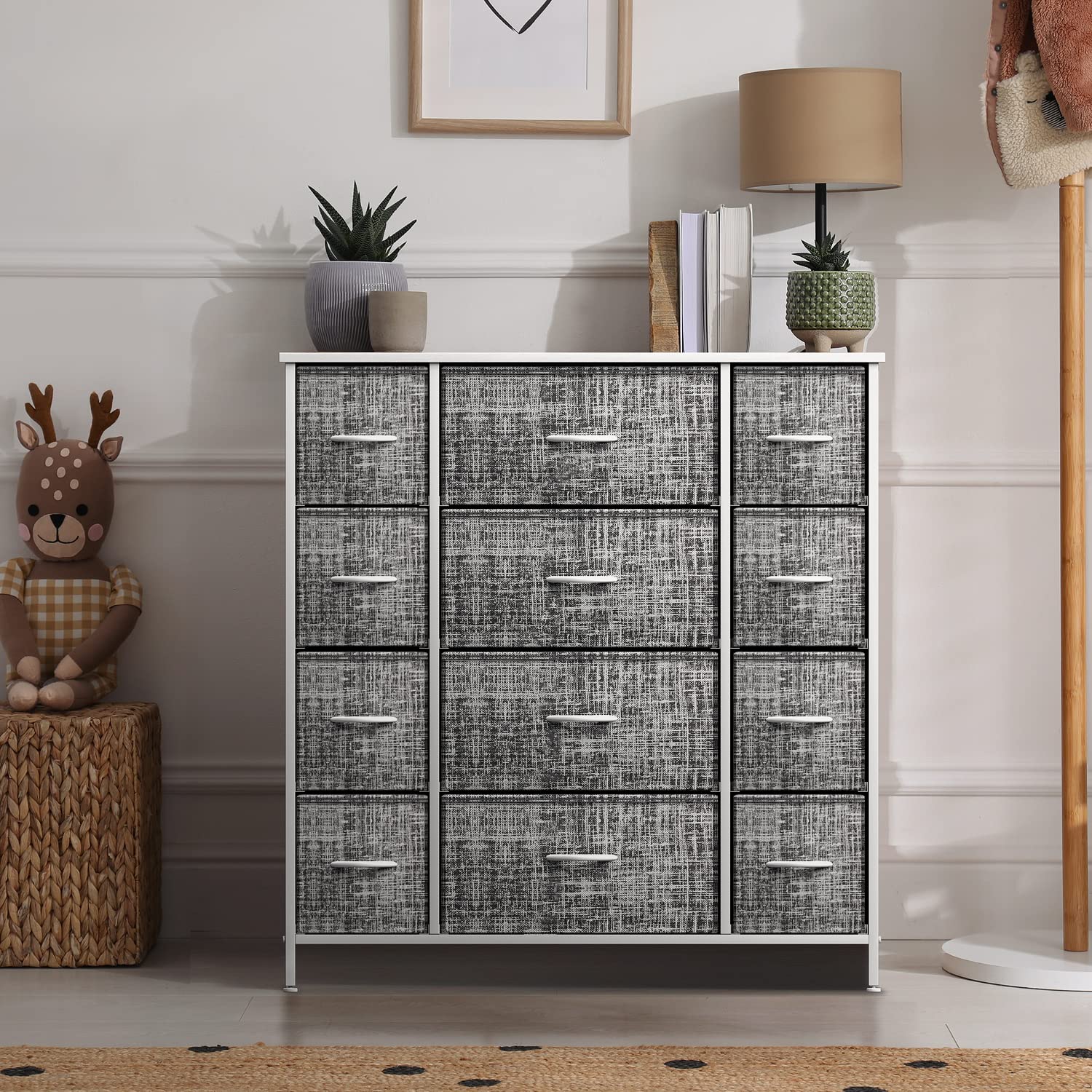 Sorbus 12-Drawer Dresser with Steel Frame & Wood Top - Large Storage Chest Organizer with Easy Pull Fabric Bins for Clothes - Perfect for Bedroom, Hallway, Living Room, Nursery & Closet Organization - Sturdy Storage Furniture for Home & Office Use