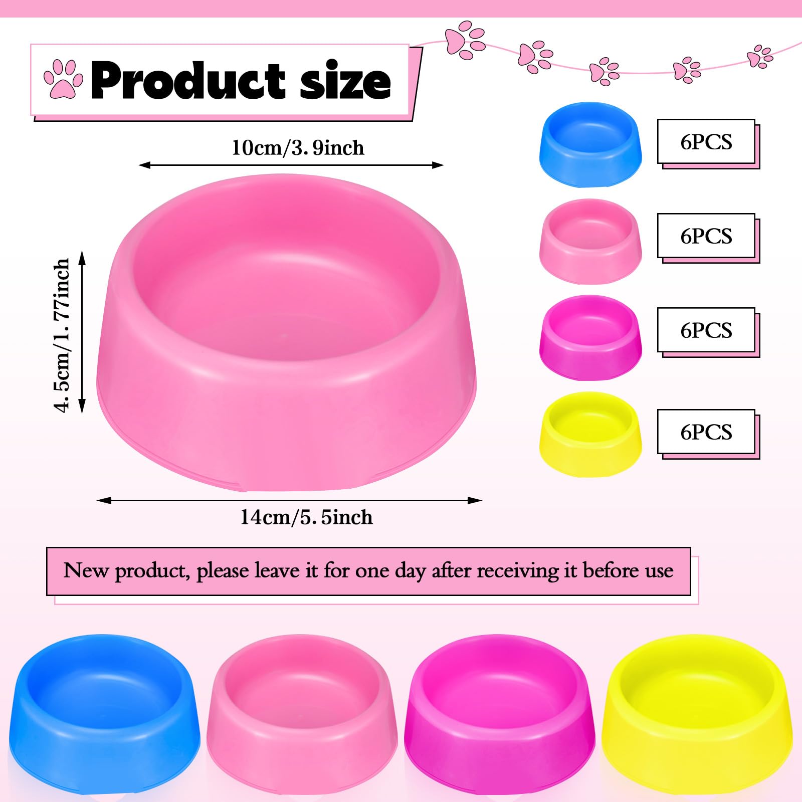 24-Pack Reusable Plastic Pet Bowls for Dogs & Cats - Colorful Food & Water Dishes for Puppy Birthday Party Supplies (Blue, Rose, Red, Yellow, Pink) - Perfect for Pet Parties, Feeding, and Candy Serving