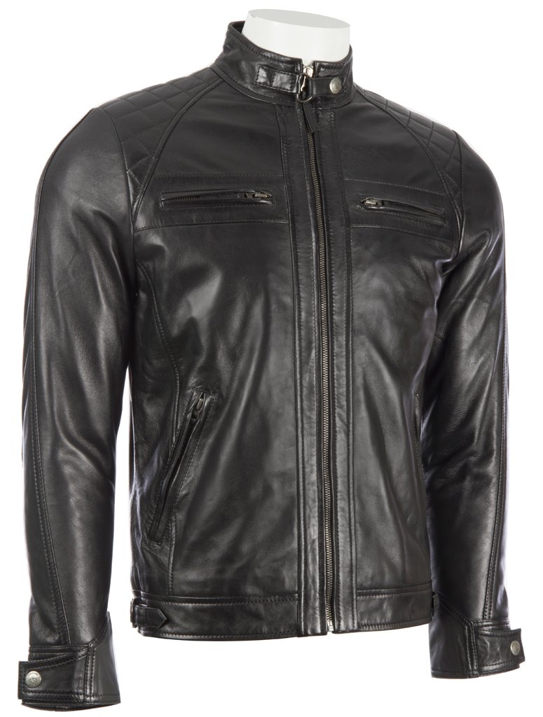 Premium Men's Genuine Leather Biker Jacket - Super Soft Black Motorcycle Jacket with Diamond Padded Shoulders | Perfect for Riding, Casual Wear & Outdoor Adventures