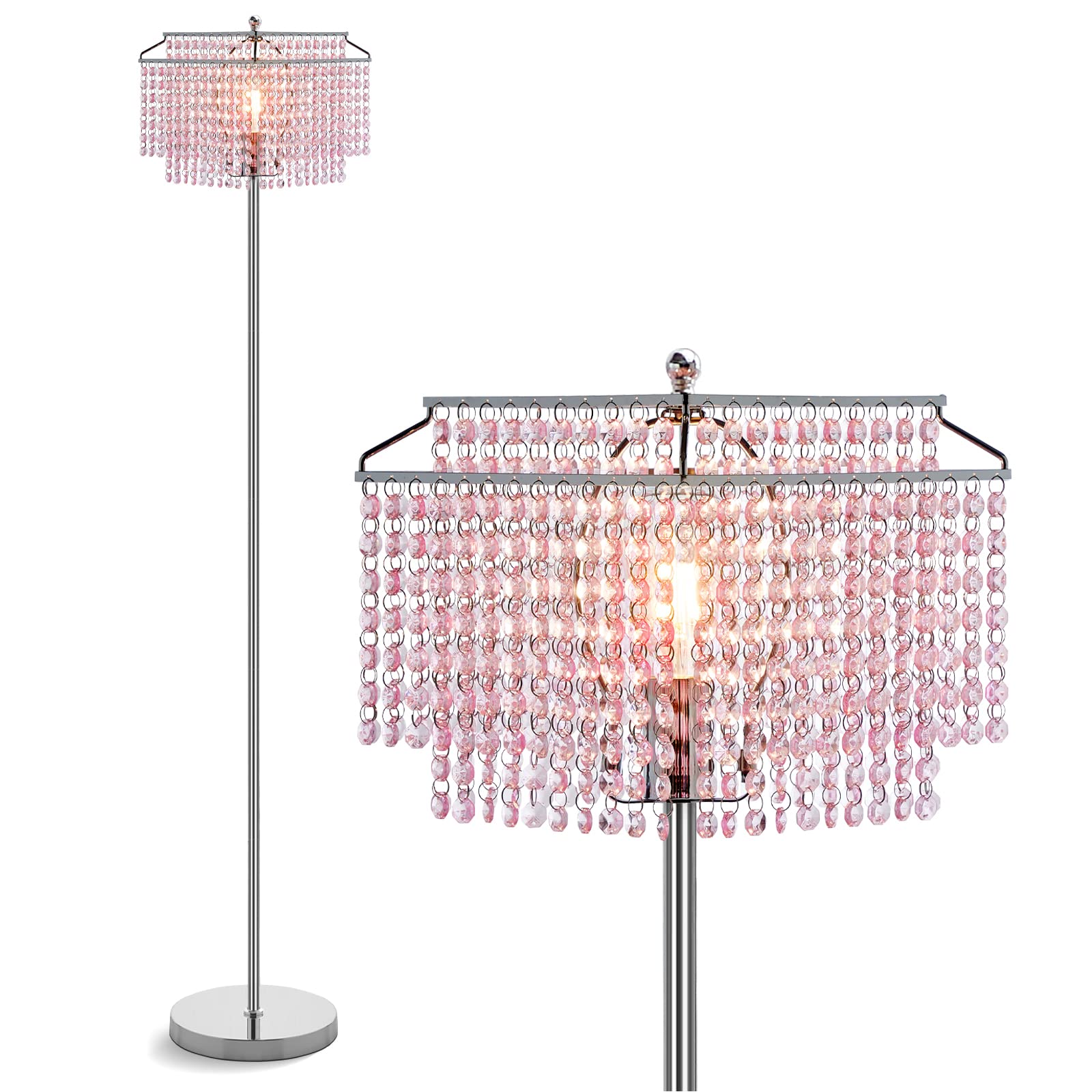Luvkczc Crystal Floor Lamp with Pack Crystal Table Lamp Set - LED Bulb Included, Pink - Elegant Lighting for Living Room, Bedroom & Office Decor