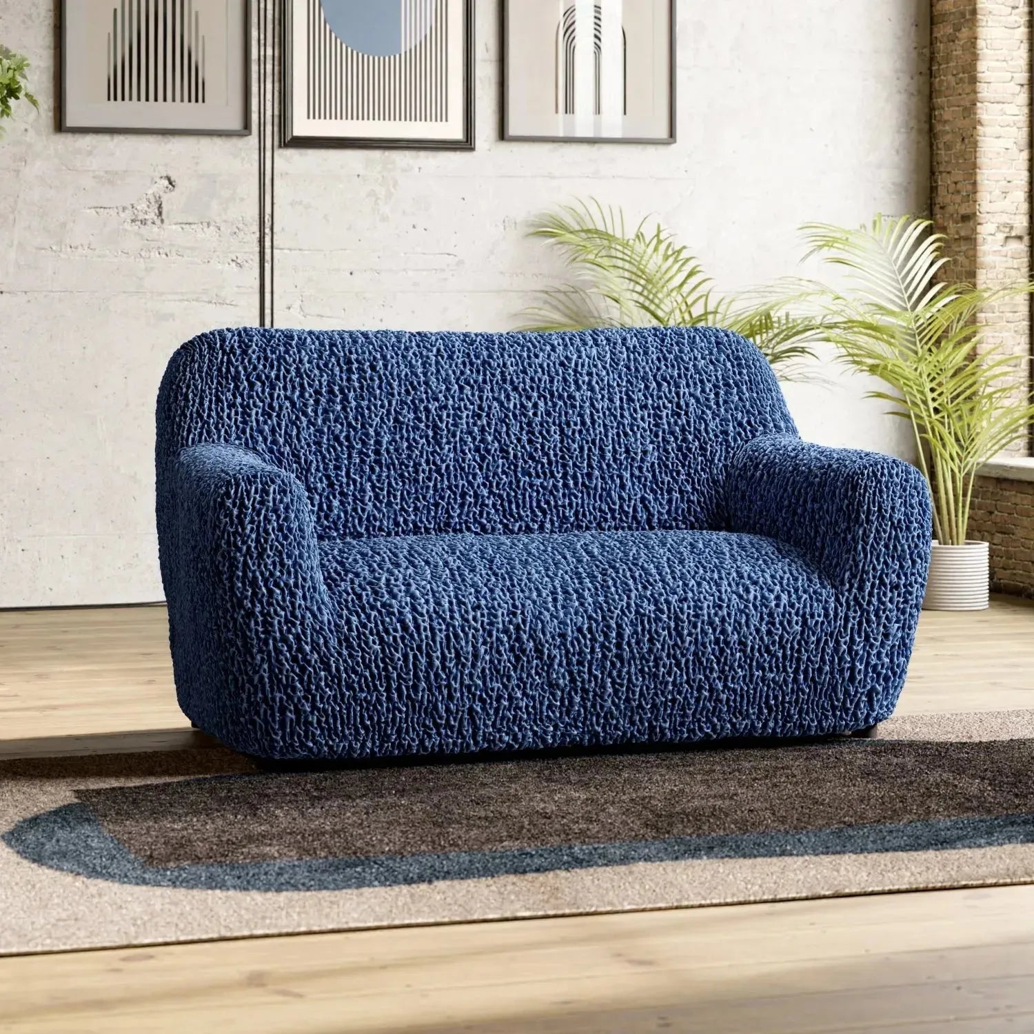 Goffrato Velvet 2-Seater Loveseat Slipcover - Soft Stretch Sofa Cover for Living Room, Bedroom & Dorm - Easy Wash & Anti-Slip Design