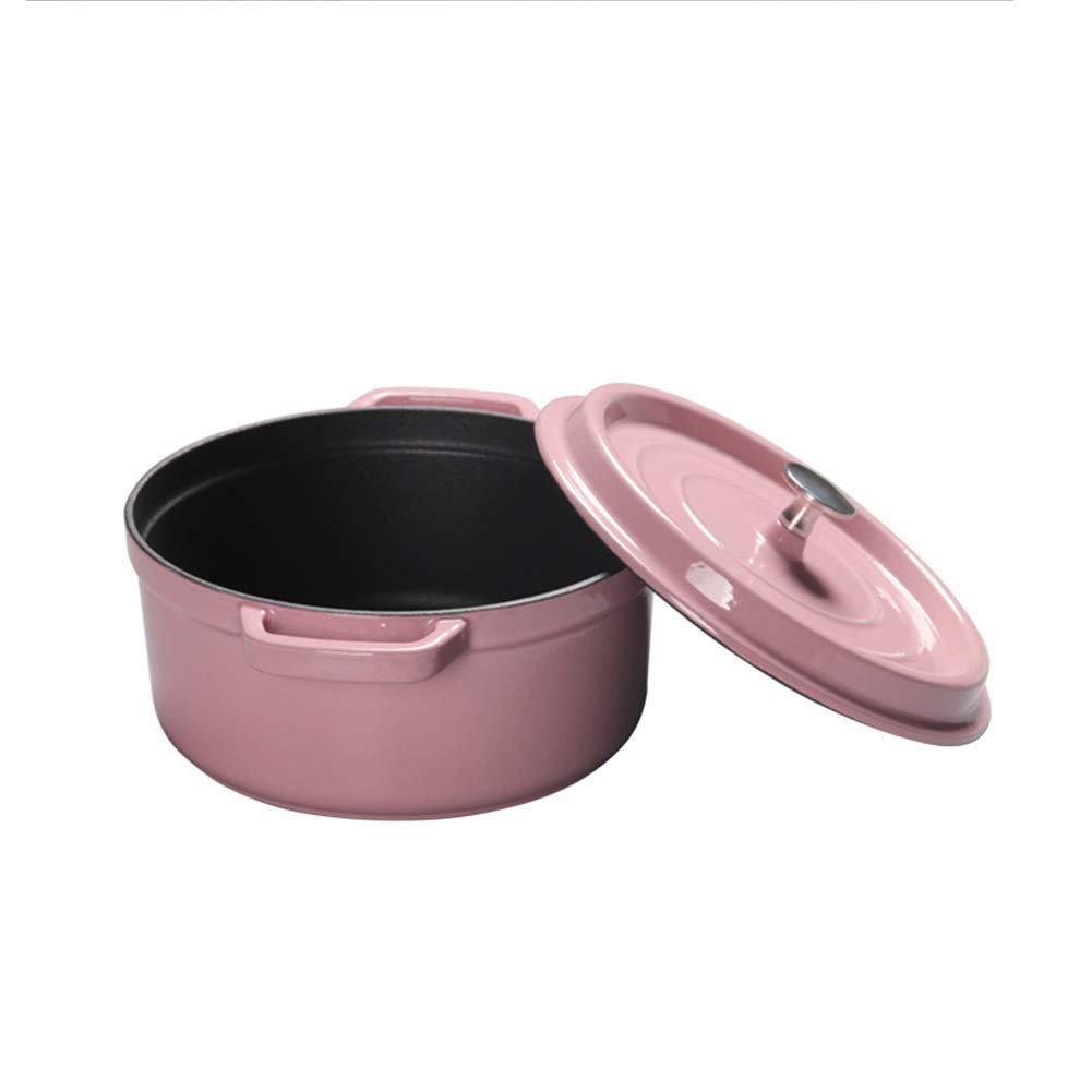 Premium 22cm Cast Iron Round Cocotte with Stainless Steel Knob - Professional Mini Dutch Oven, Casserole Pot & Souffle Dish - Ideal for Baking, Stewing & Serving (Pink)
