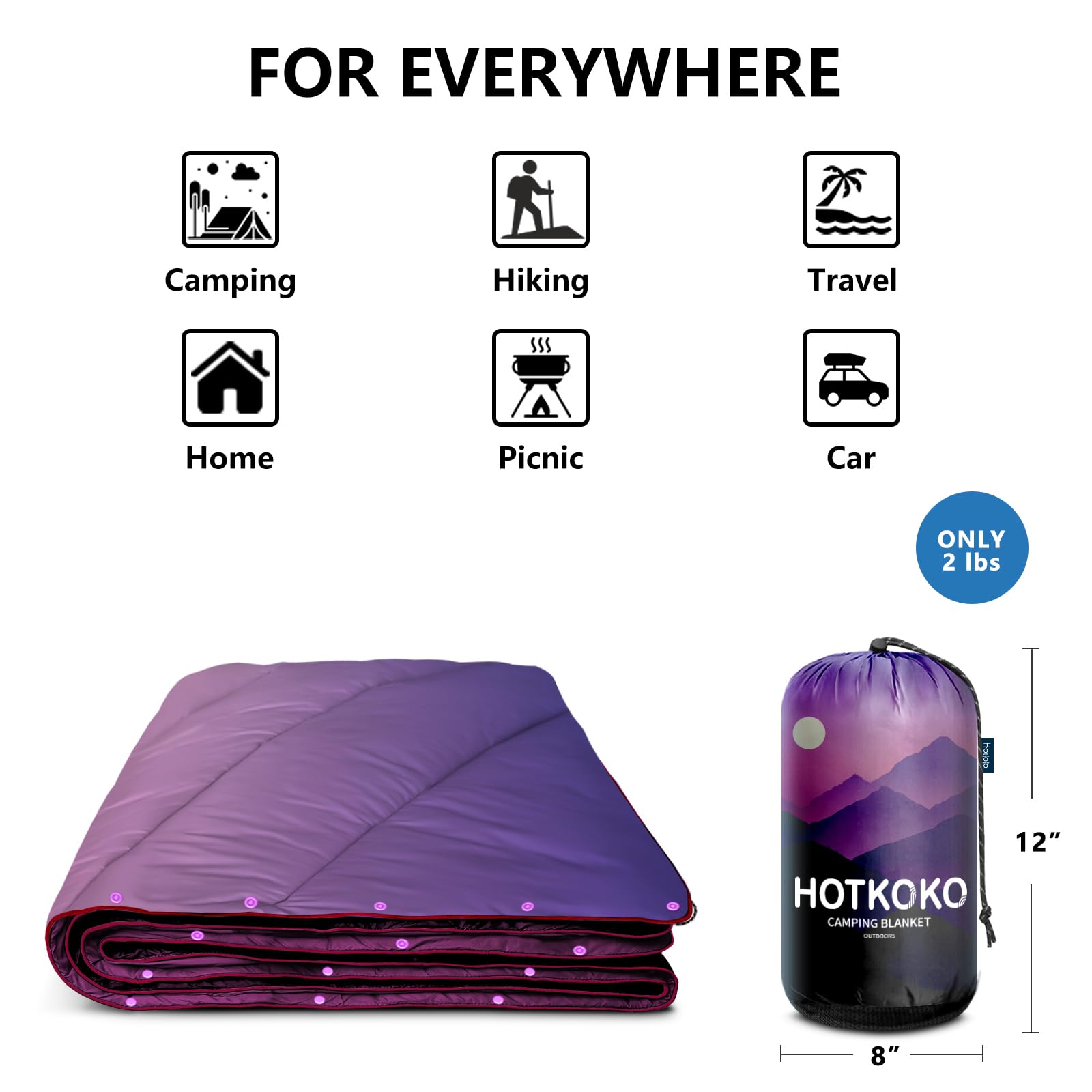 Lightweight Packable Camping Blanket - Portable Puffy Outdoor Blanket for Camping, Hiking, Travel, Picnics & Stadium Events | Perfect for Backpacking, Beach Days & Emergency Survival Kits