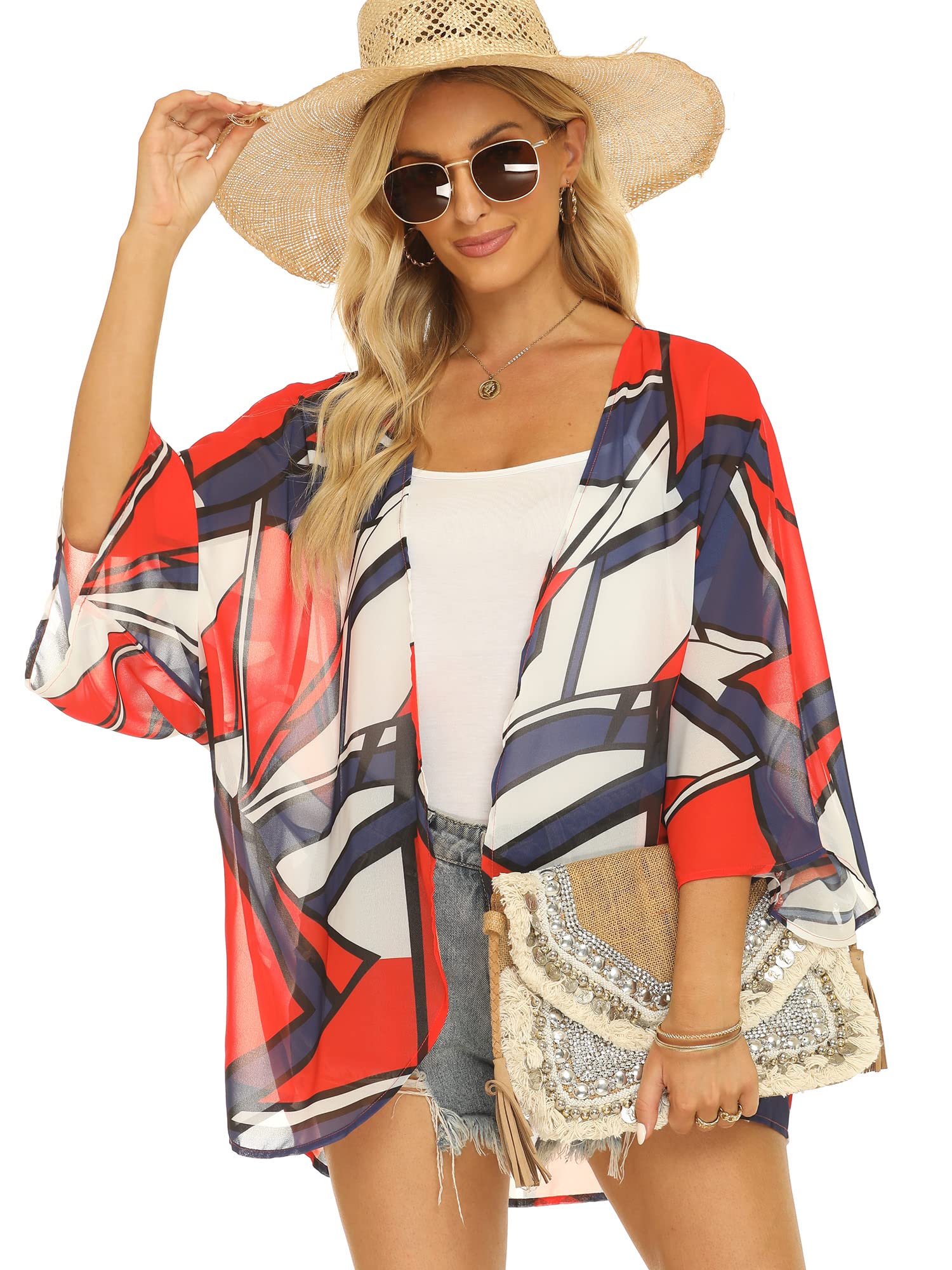 Women's Summer Kimono Cardigan - Lightweight Chiffon Loose Beach Cover Up Top for Women | Perfect for Beach, Pool, Vacation & Boho Outfits