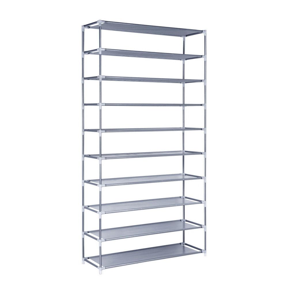 10-Tier Stackable Shoe Rack Organizer - Space Saving Closet Storage for Sneakers, Boots & Heels - Sturdy Metal Frame in Silver/Grey - Perfect for Bedroom, Entryway & Dorm Organization