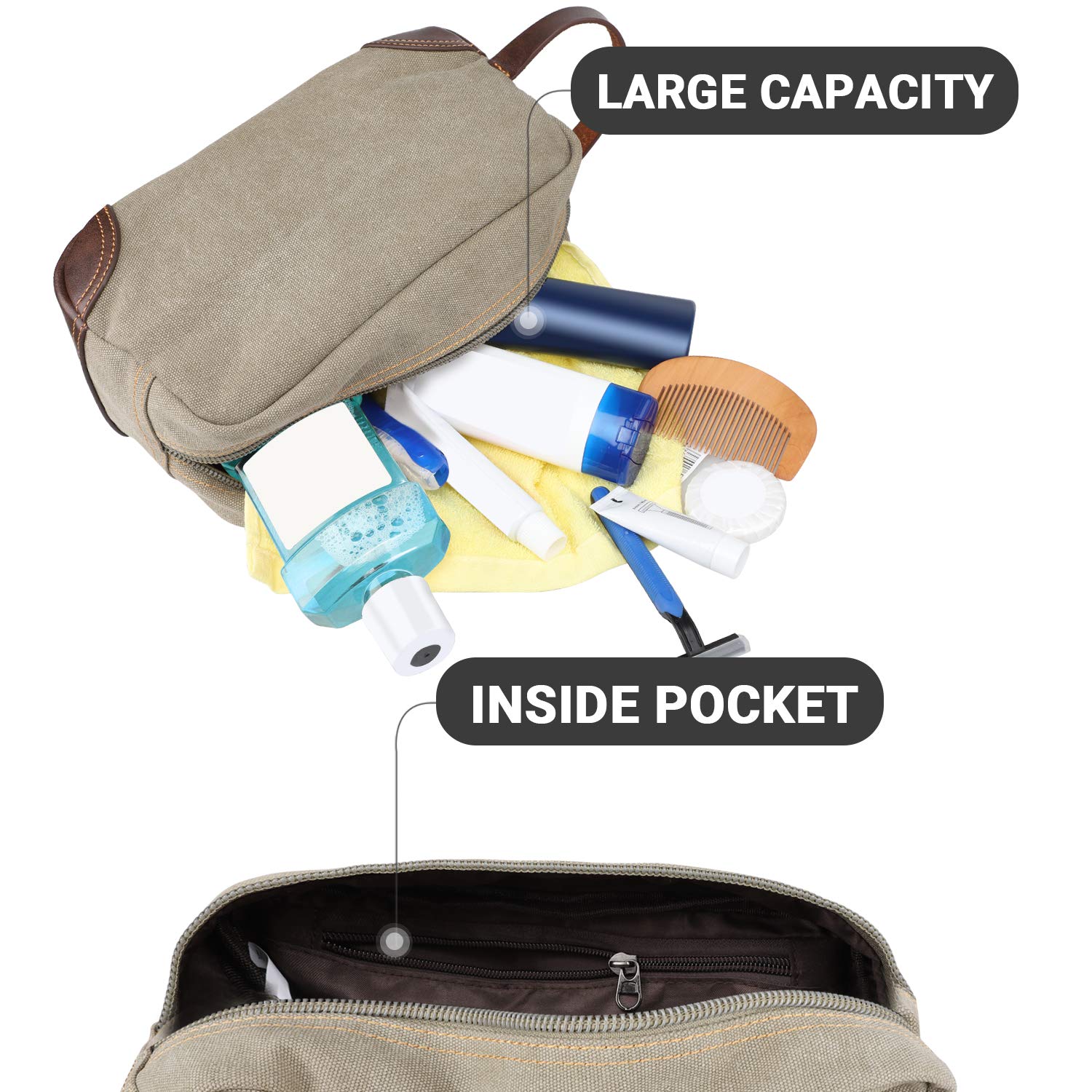 Emissary Men's Travel Toiletry Bag - Waterproof Dopp Kit for Men with Hanging Hook, Compact Shaving & Bathroom Organizer for Business Trips & Vacations (Light Gray) | Perfect for Gym, Camping & Air Travel