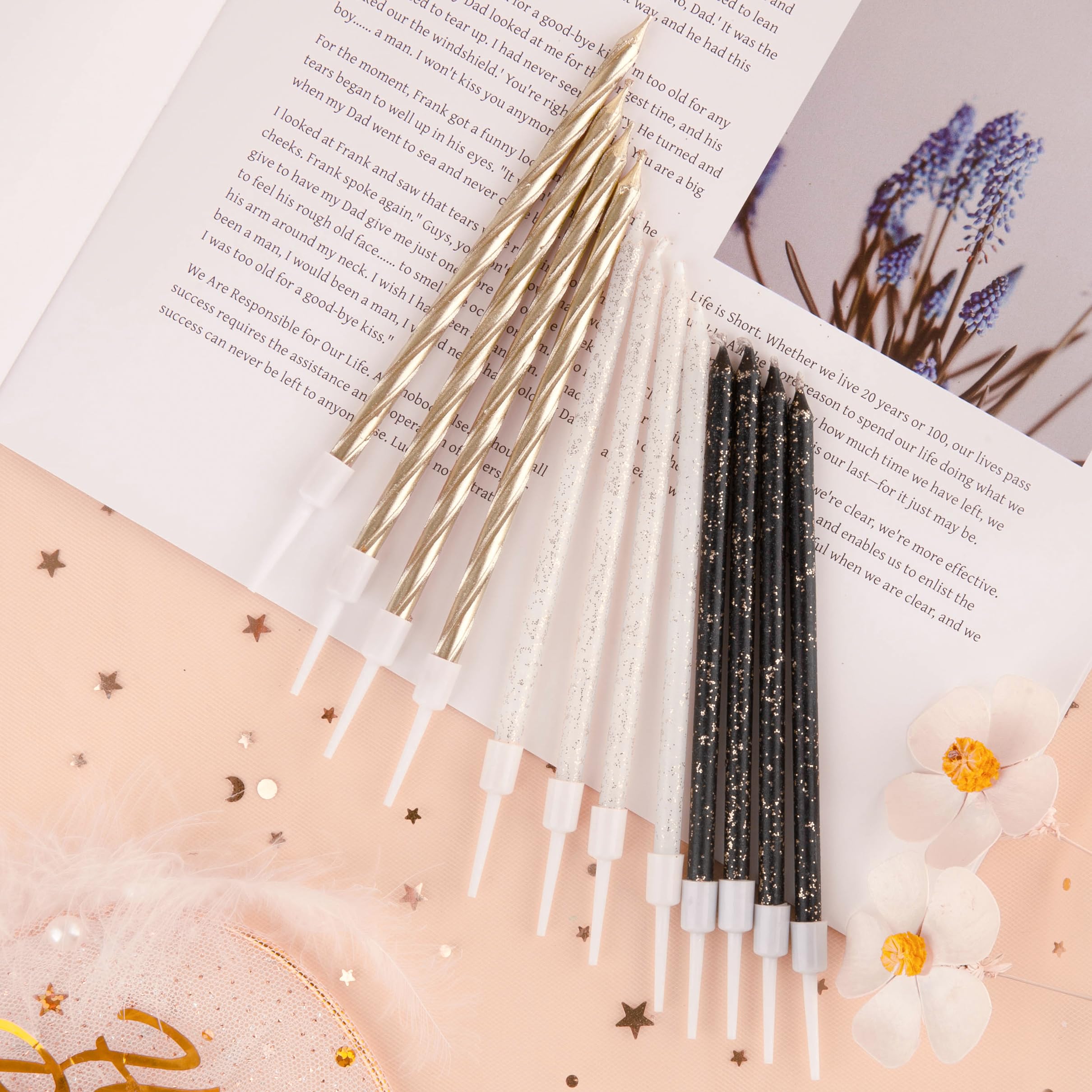 PHD CAKE Gold Black White Thin Birthday Candles for Wedding & Party Decor