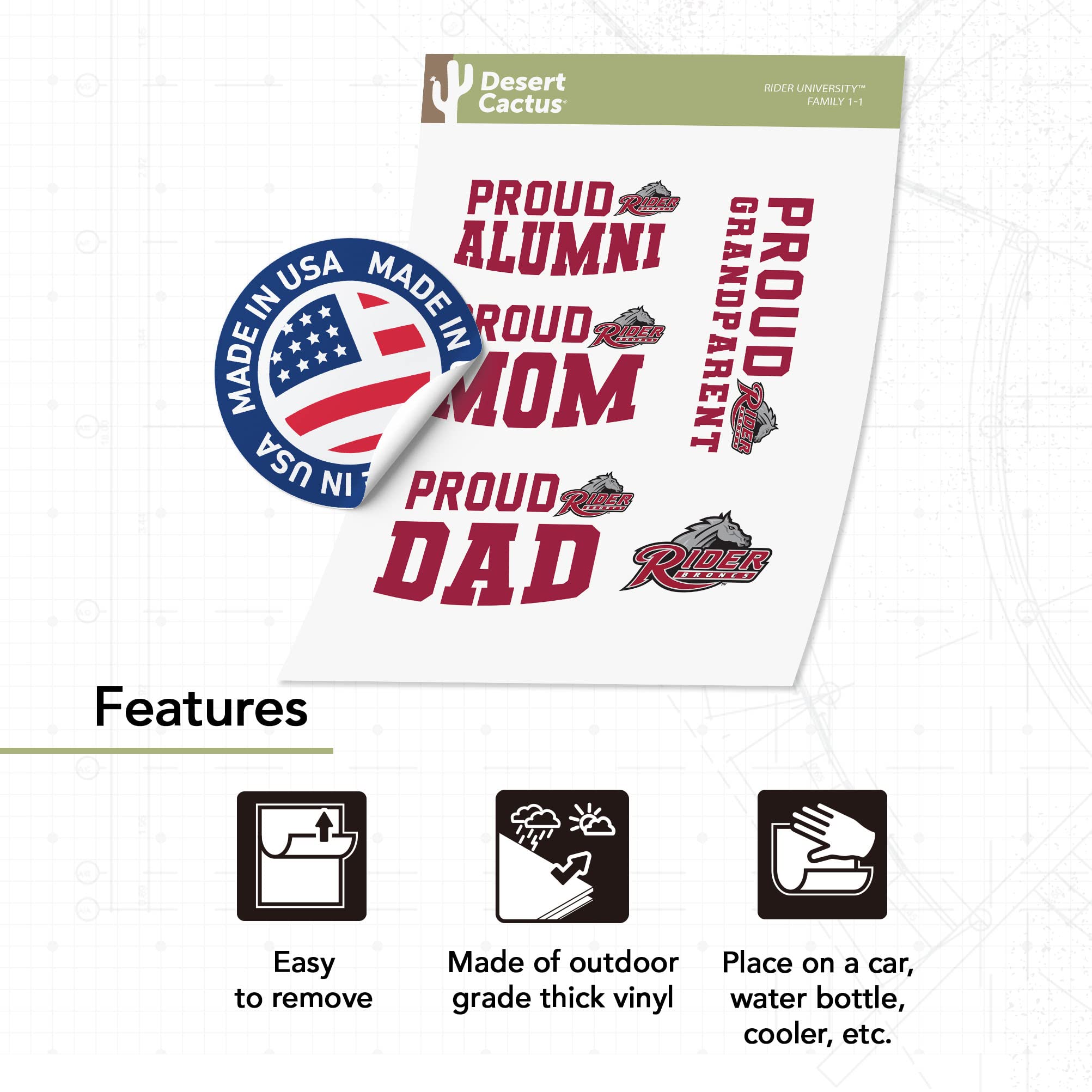Desert Cactus Rider University Sticker Set - Vinyl Decals for Laptop, Water Bottle, Car & Scrapbooking (Family Full Sheet) - Perfect for College Dorm Decor, Gift Giving & DIY Crafts