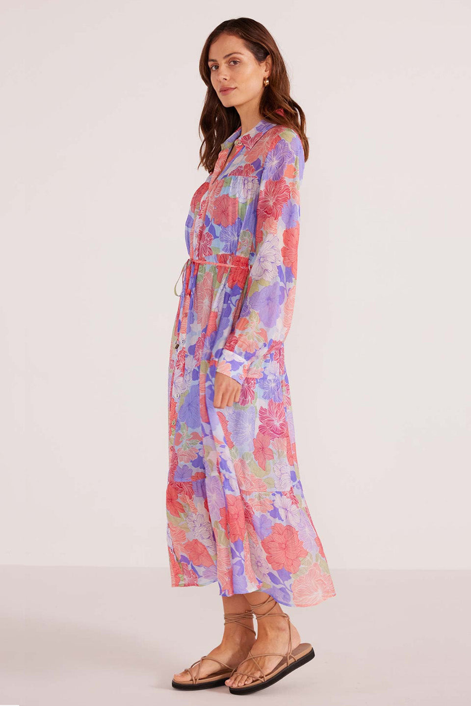 Belle Blue Floral Print Button Down Midi Dress for Women | Spring Summer Casual Outfit | Perfect for Garden Parties, Brunch Dates & Office Wear