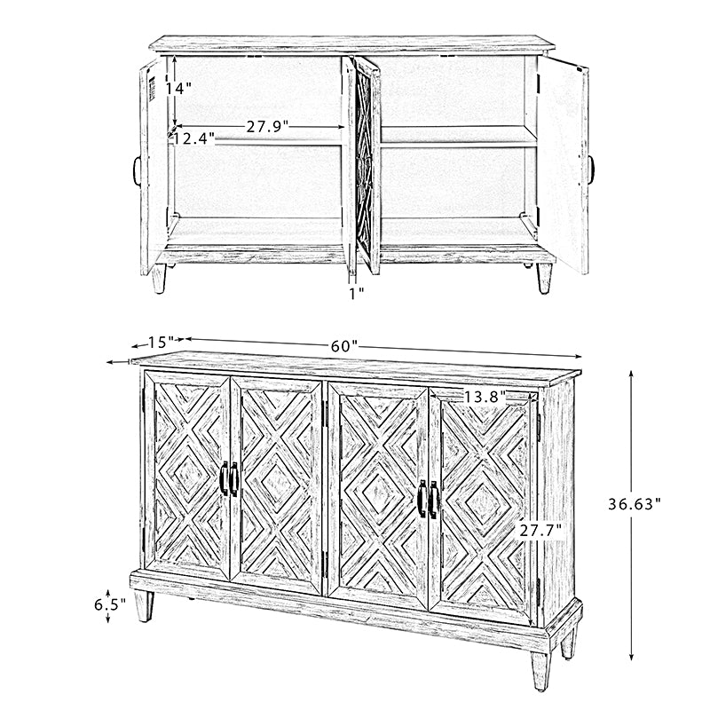 Amadeo 60-Inch Wide Modern Sideboard Buffet Cabinet with Storage - Perfect for Dining Room, Living Room & Entryway Organization