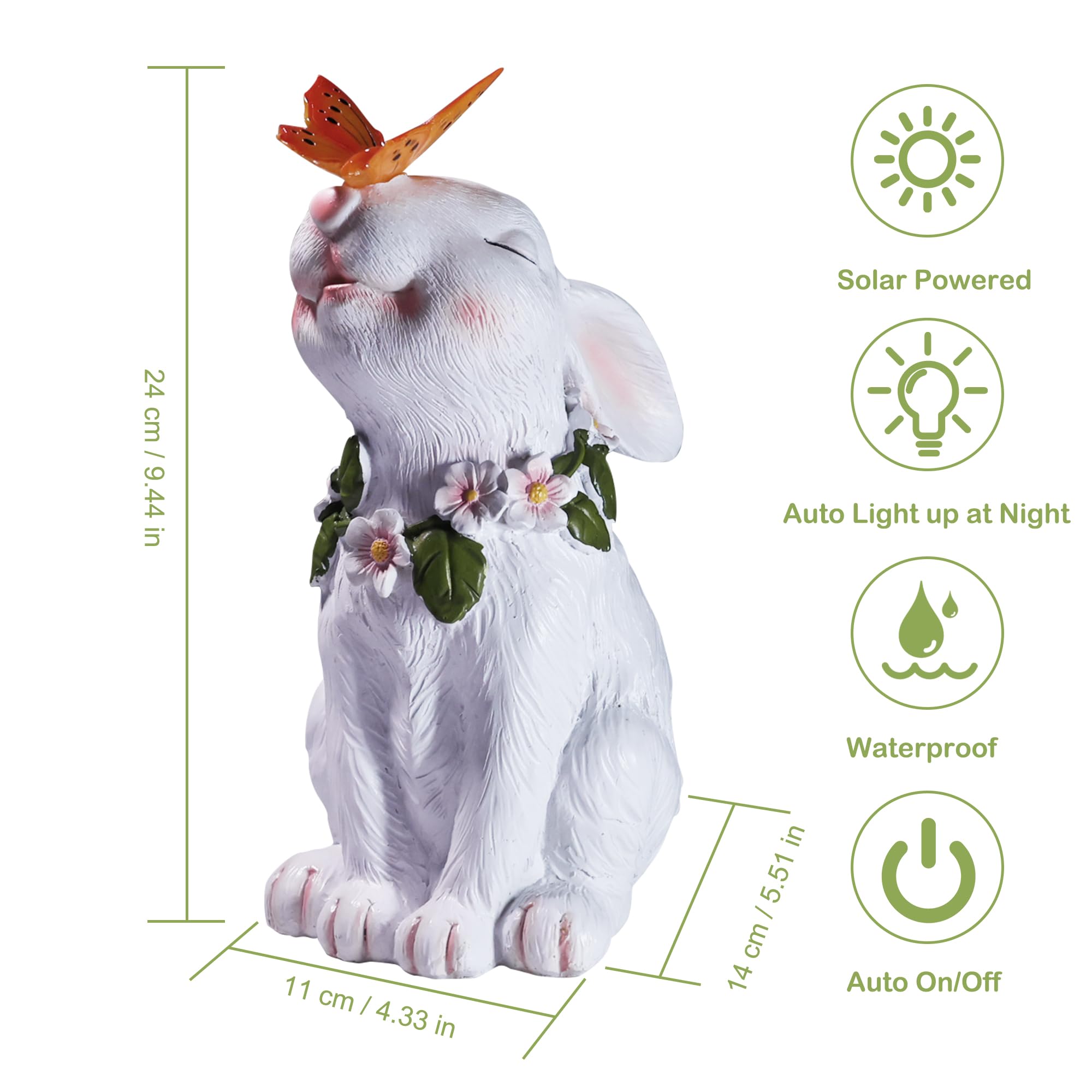 Attivolife Solar-Powered Garden Rabbit Statue with Butterfly - Outdoor Solar Light for Patio, Lawn, Balcony & Yard Decor - Perfect Easter Bunny Gift for Mom & Grandma - Ideal for Garden, Pathway & Landscape Lighting