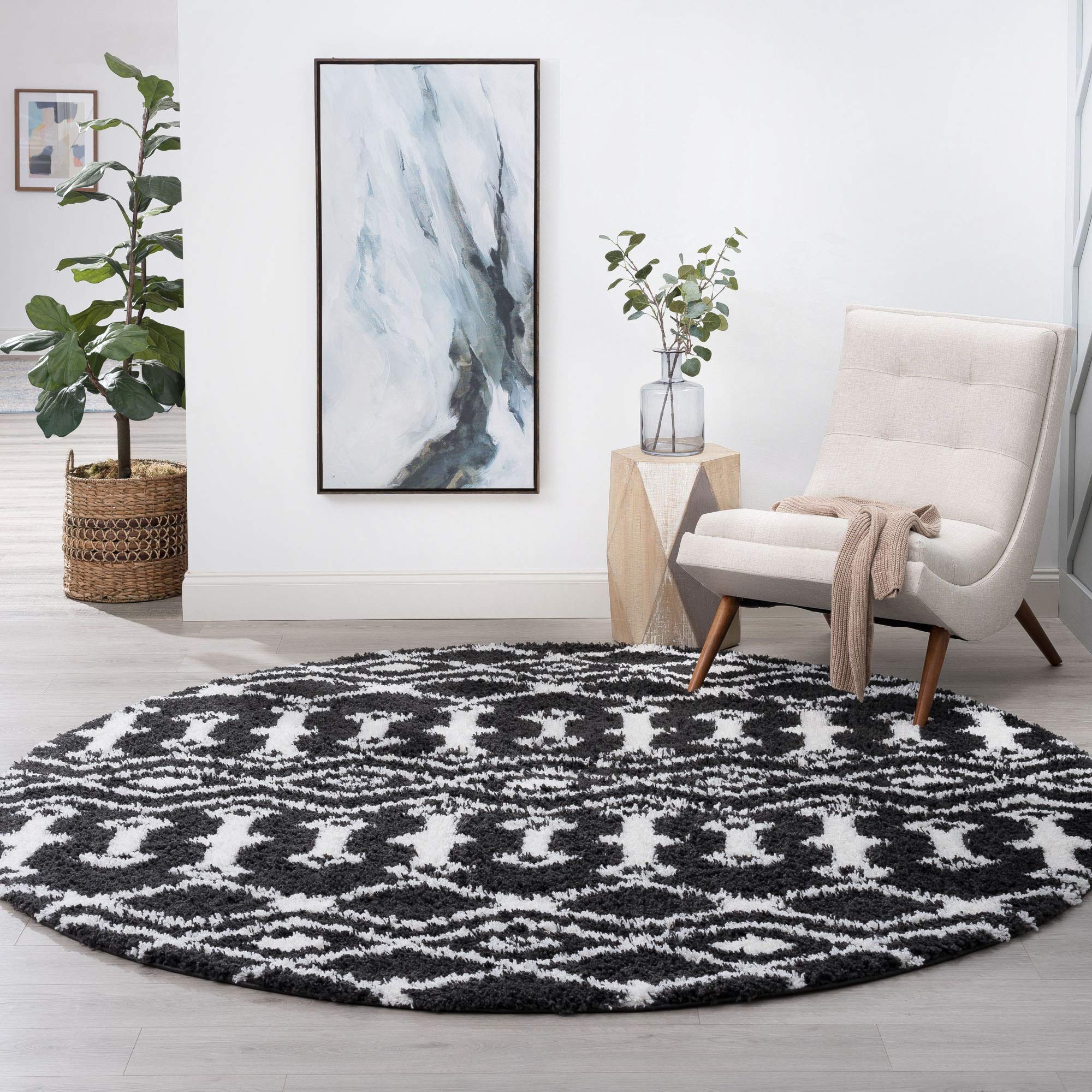 Tania Dark Gray 8ft Round Shag Rug - Soft Fluffy Modern Area Rug for Living Room, Bedroom, Dining Room - Indoor Plush Carpet for Entryway, Foyer, Kitchen, Bathroom - Cozy Home Decor for Relaxing & Stylish Spaces