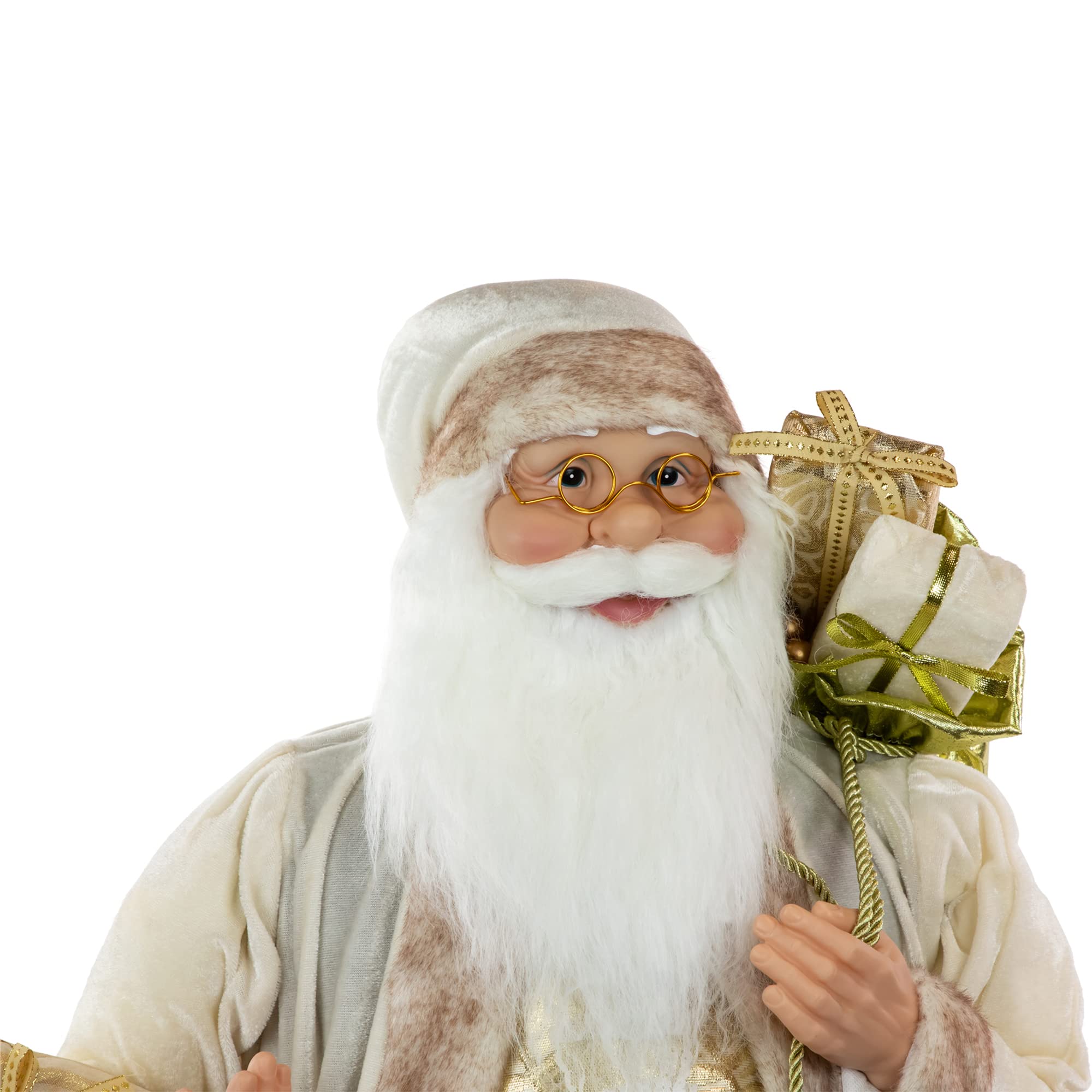 Northlight 36-Inch Standing Santa Claus Christmas Decoration - Glorious Winter White & Ivory Santa Figure with Gift Bag - Perfect for Holiday Home Decor, Christmas Party Centerpiece & Festive Gift Giving