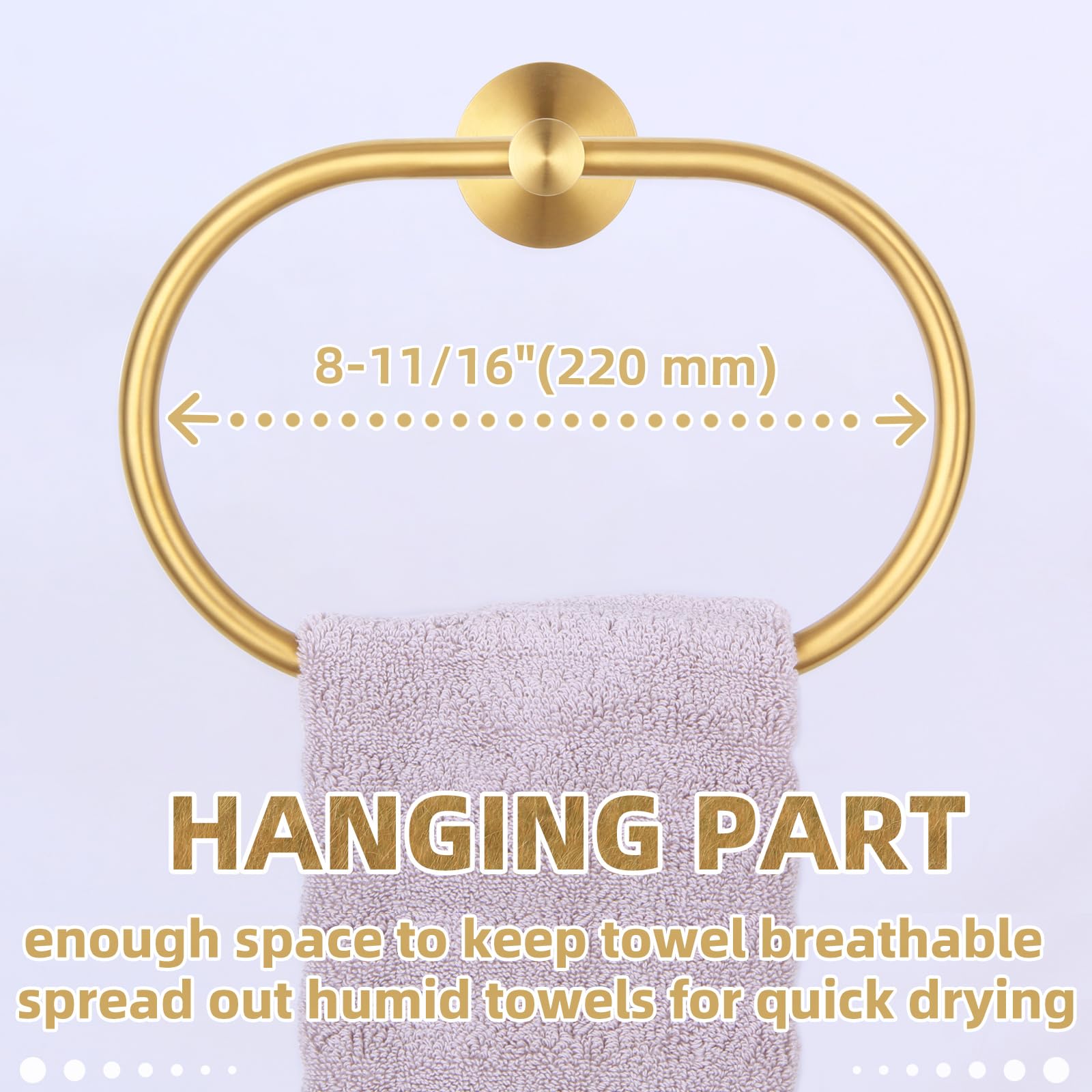 APLusee Brushed Gold Towel Ring - 304 Stainless Steel Wall Mounted Bathroom Towel Holder with Swivel Hanger - Elegant Oval Design for Hand Towels, Washcloths & Robes - Perfect for Bathroom, Powder Room & Spa Decor