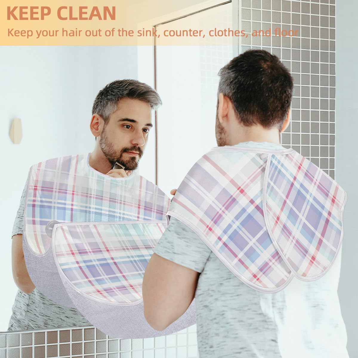 Men's Plaid Pattern Beard Shaving Bib - Waterproof Hair Dye Apron for Barbers & Stylists - Sink Hair Catcher for Beard Trimming & Makeup - Perfect Salon & Home Grooming Accessory Gift