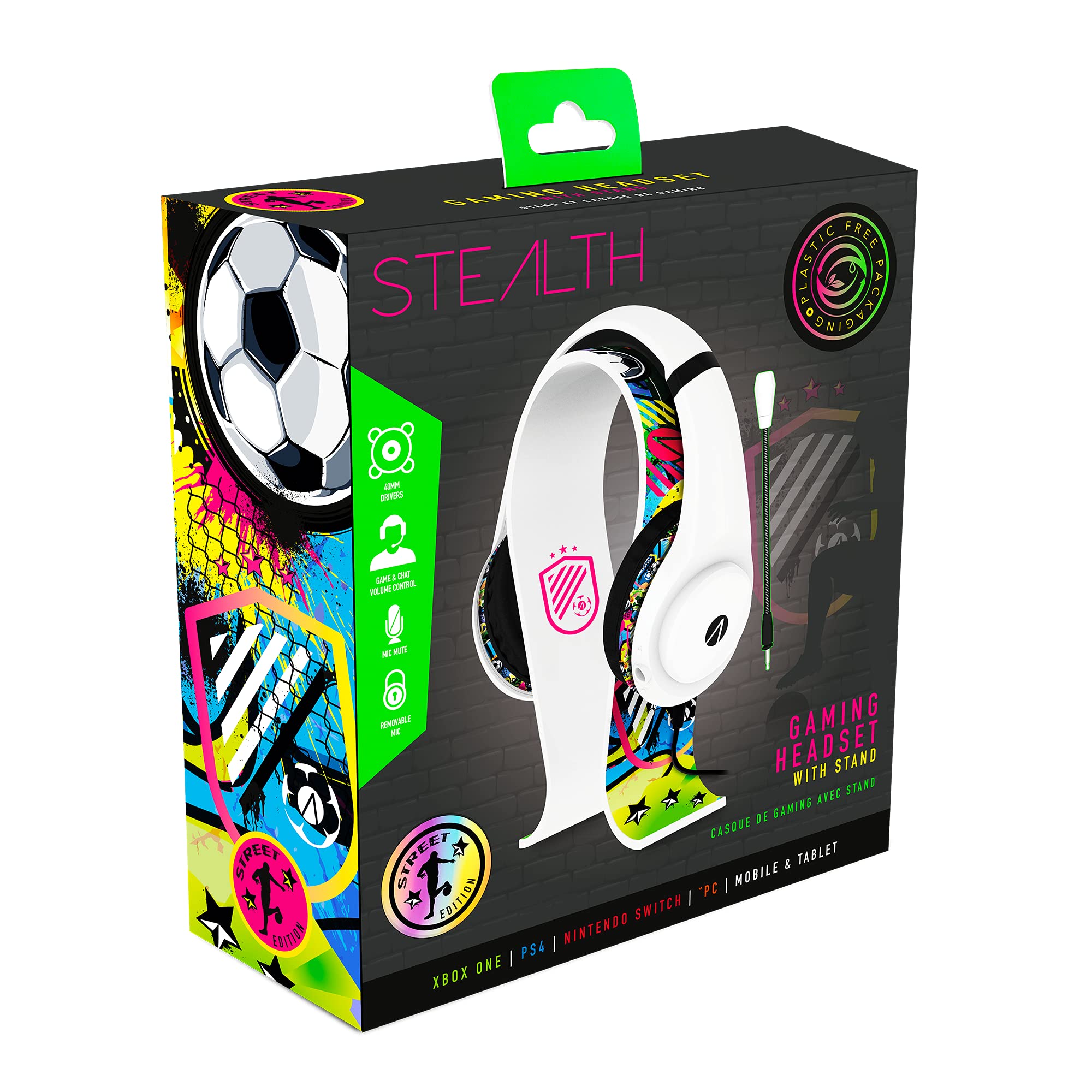 Wireless Gaming Headset with Stand - Noise Cancelling Mic, Comfortable Ear Cushions for PC/PS5/Xbox (White & Black Graffiti Design) - Perfect for Esports, Streaming & Late-Night Gaming Sessions